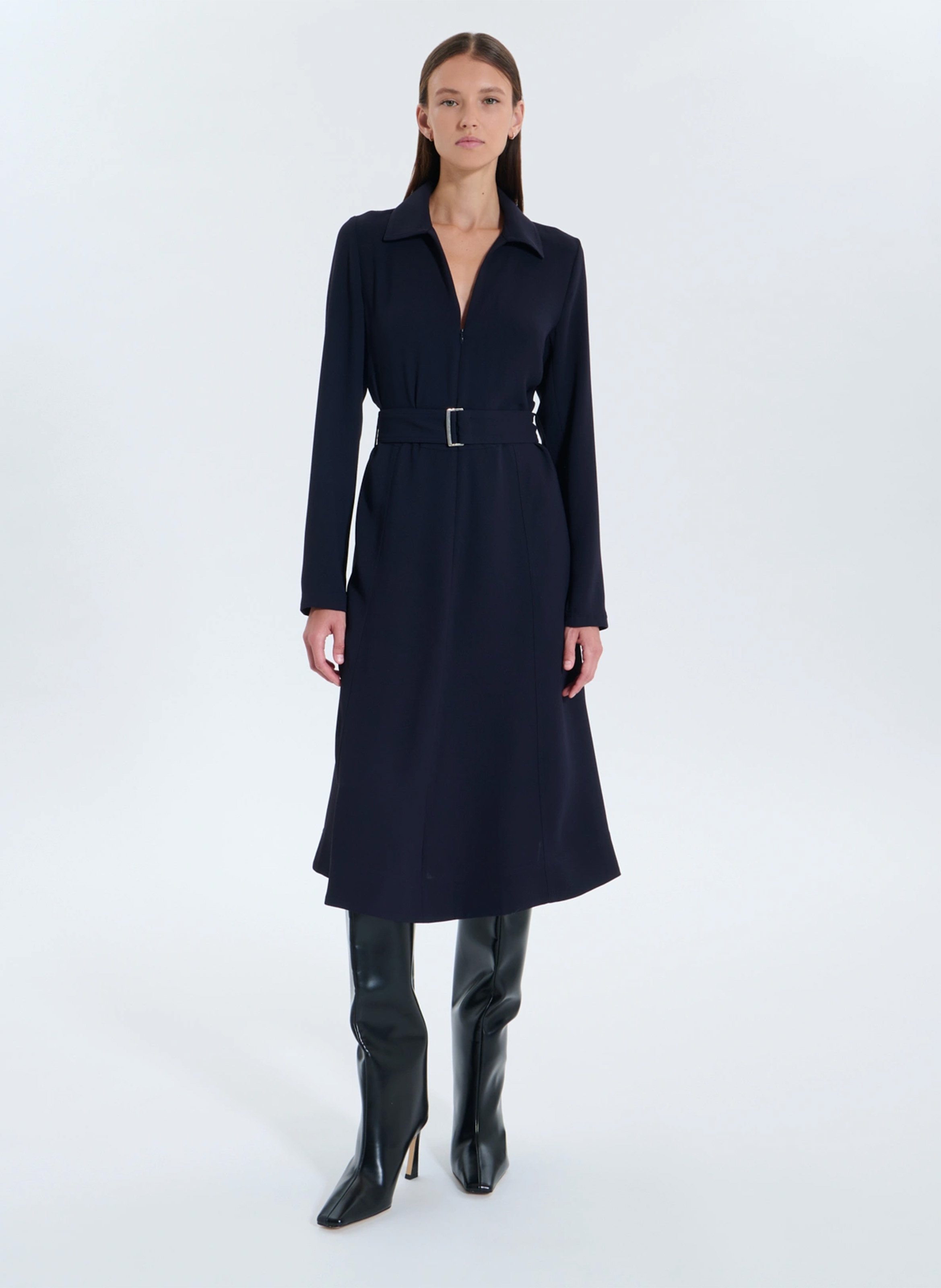 Fitted long dress with classic collar ZAPA Blue