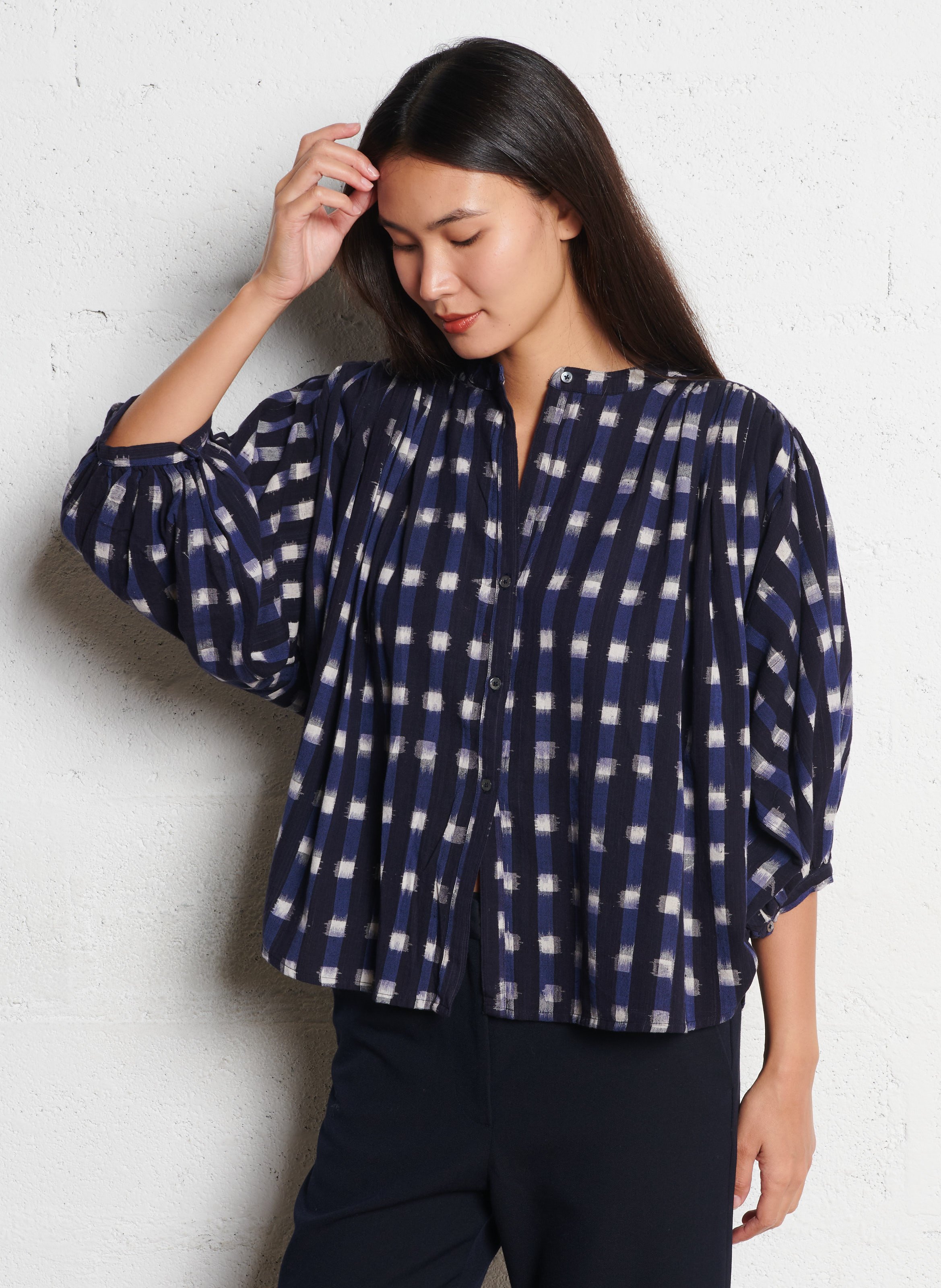 Ruimvallende, katoenen blouse met Maokraag BELLEROSE Grijs