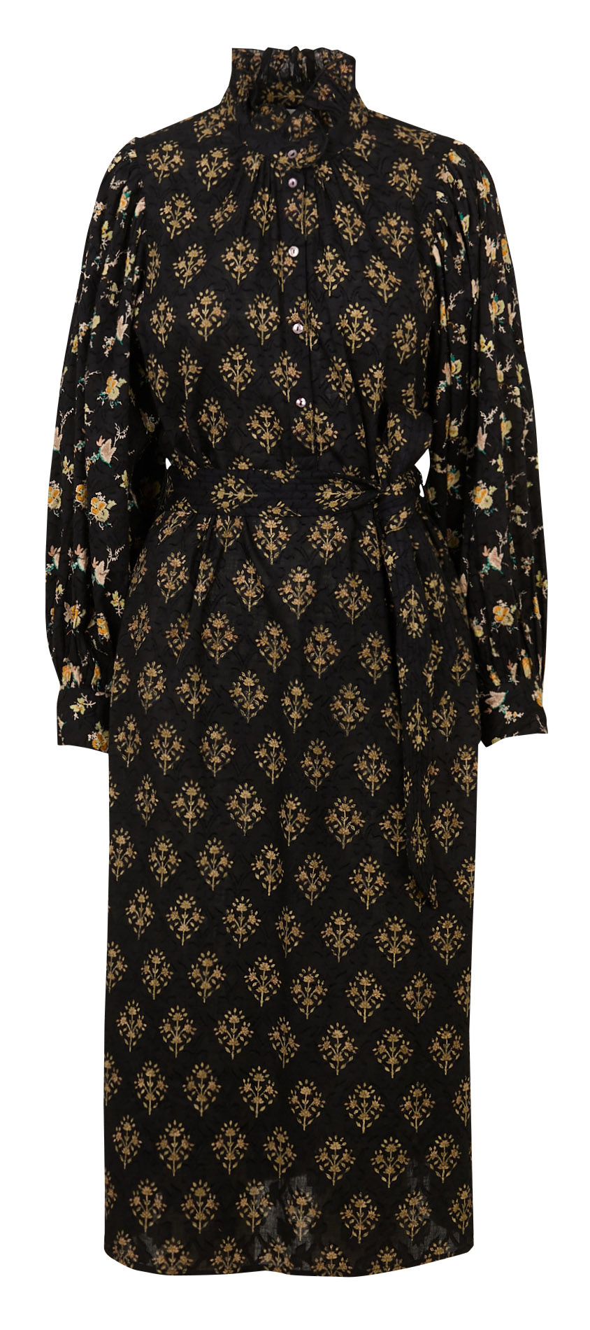 Midi dress with high neck in printed cotton ANTIK BATIK Black