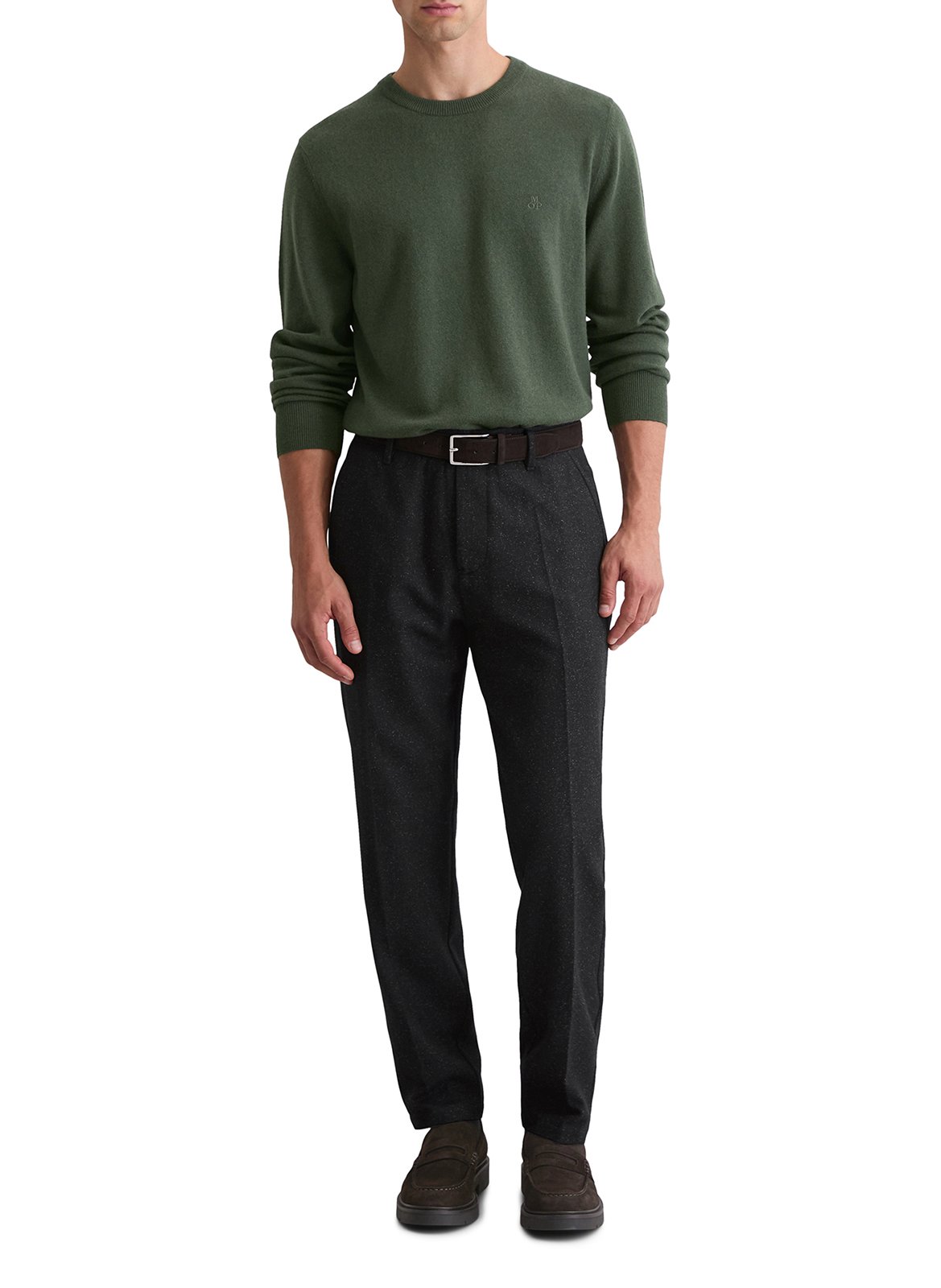 Pull col rond droit en coton bio et laine mélangé MARC O'POLO Kaki