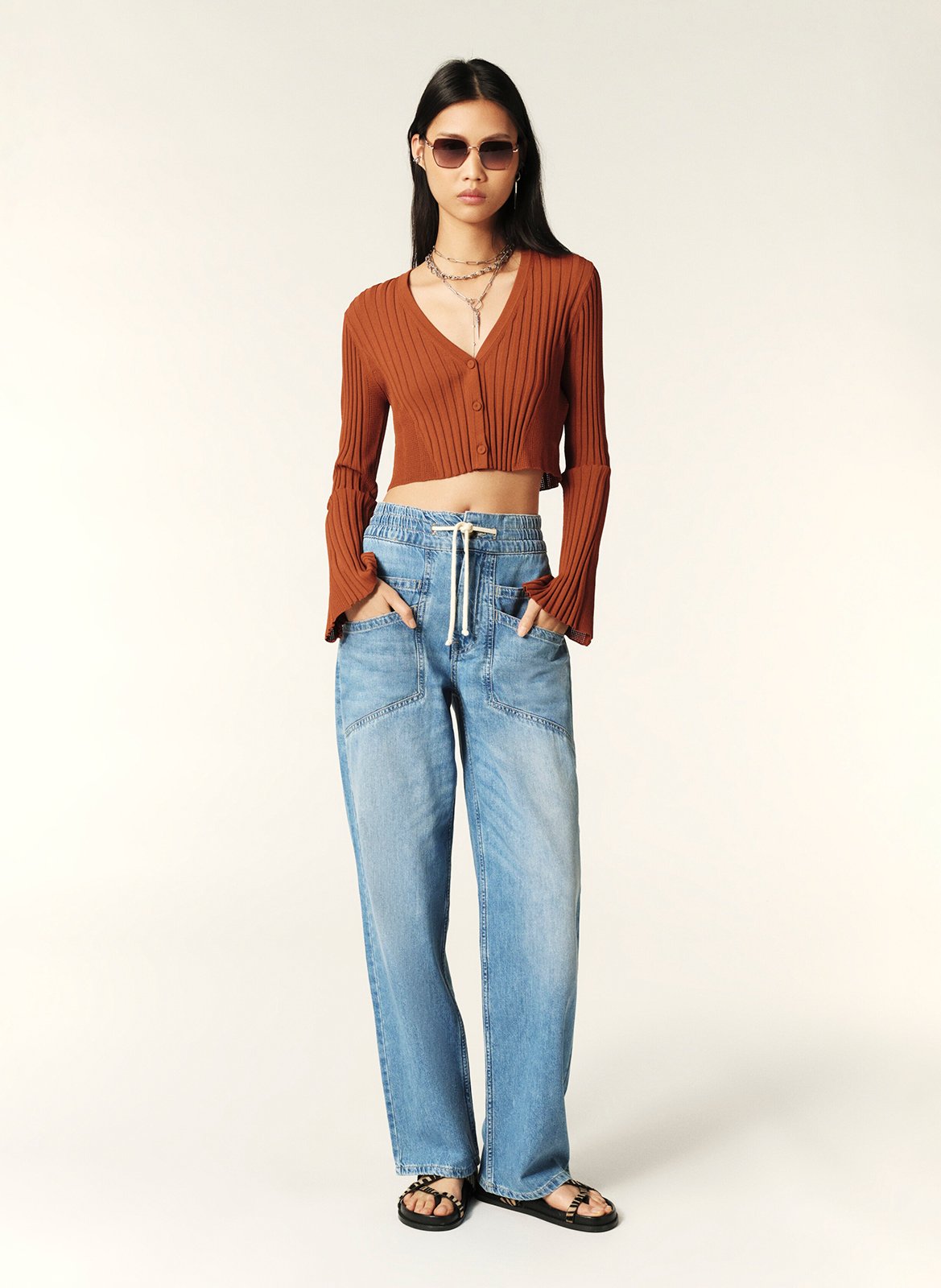 Wijde, katoenen broek met hoge taille BA&SH Blauw