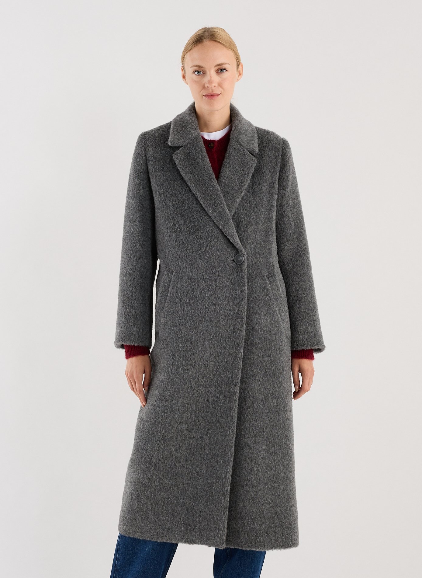 Manteau long col tailleur en laine mélangée SAISON 1865 Gris