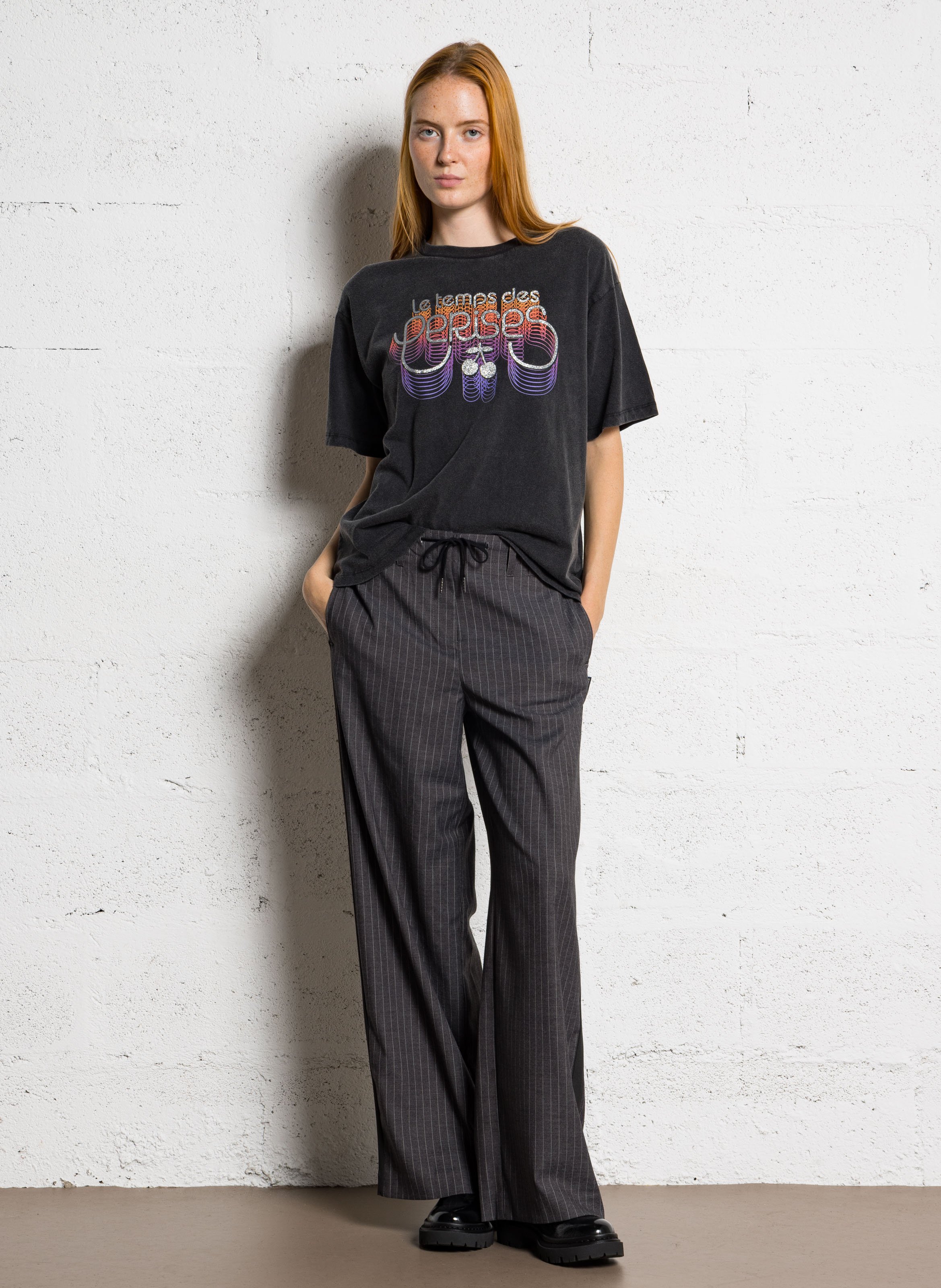 Pantalon large à rayures LE TEMPS DES CERISES Gris