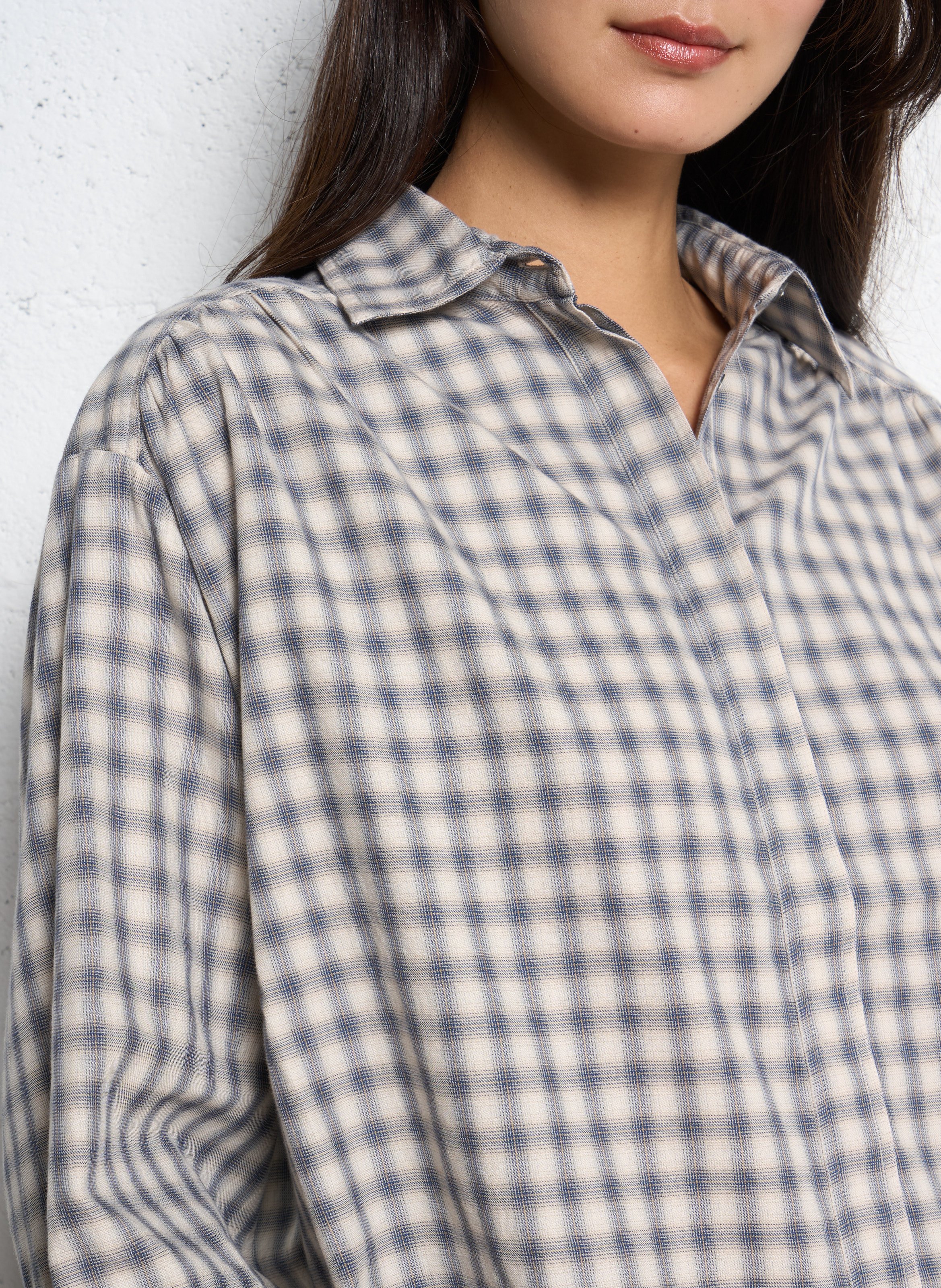 Chemise ample col classique à carreaux en coton DIEGA Bleu