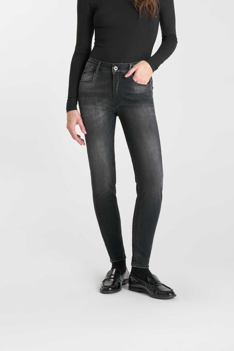 High-waisted push-up slim jeans, 7/8 length LE TEMPS DES CERISES Black