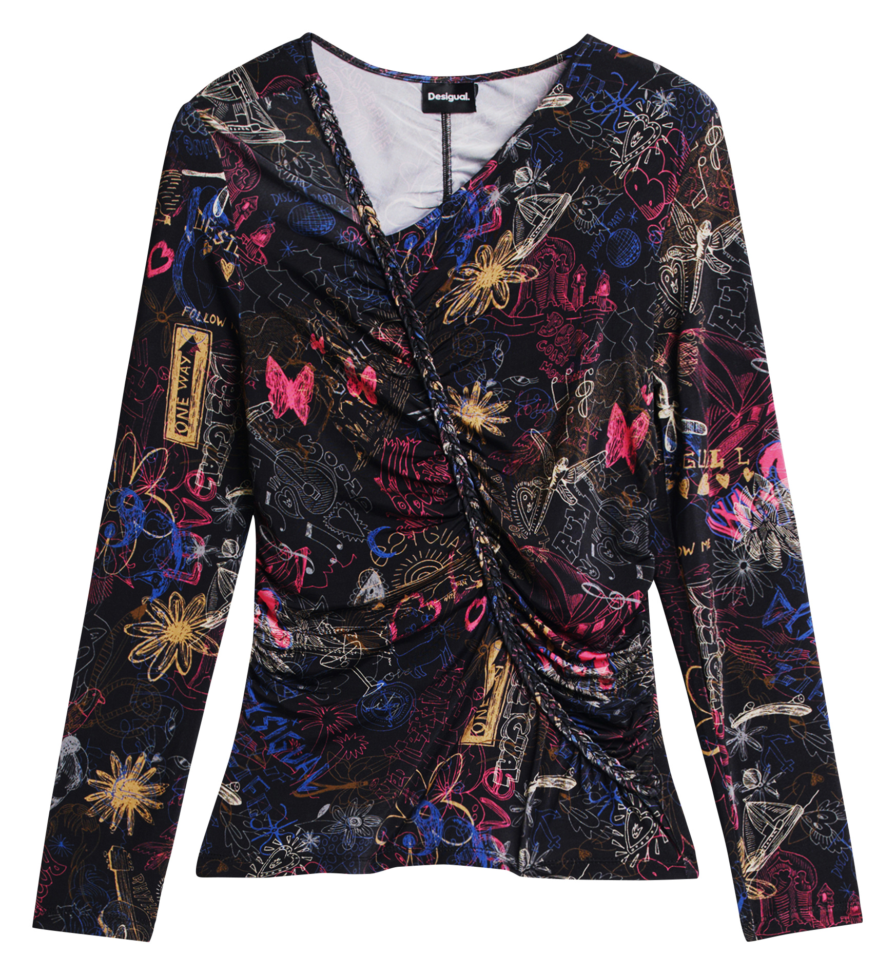 Tee-shirt froncé à imprimé graffiti DESIGUAL Noir