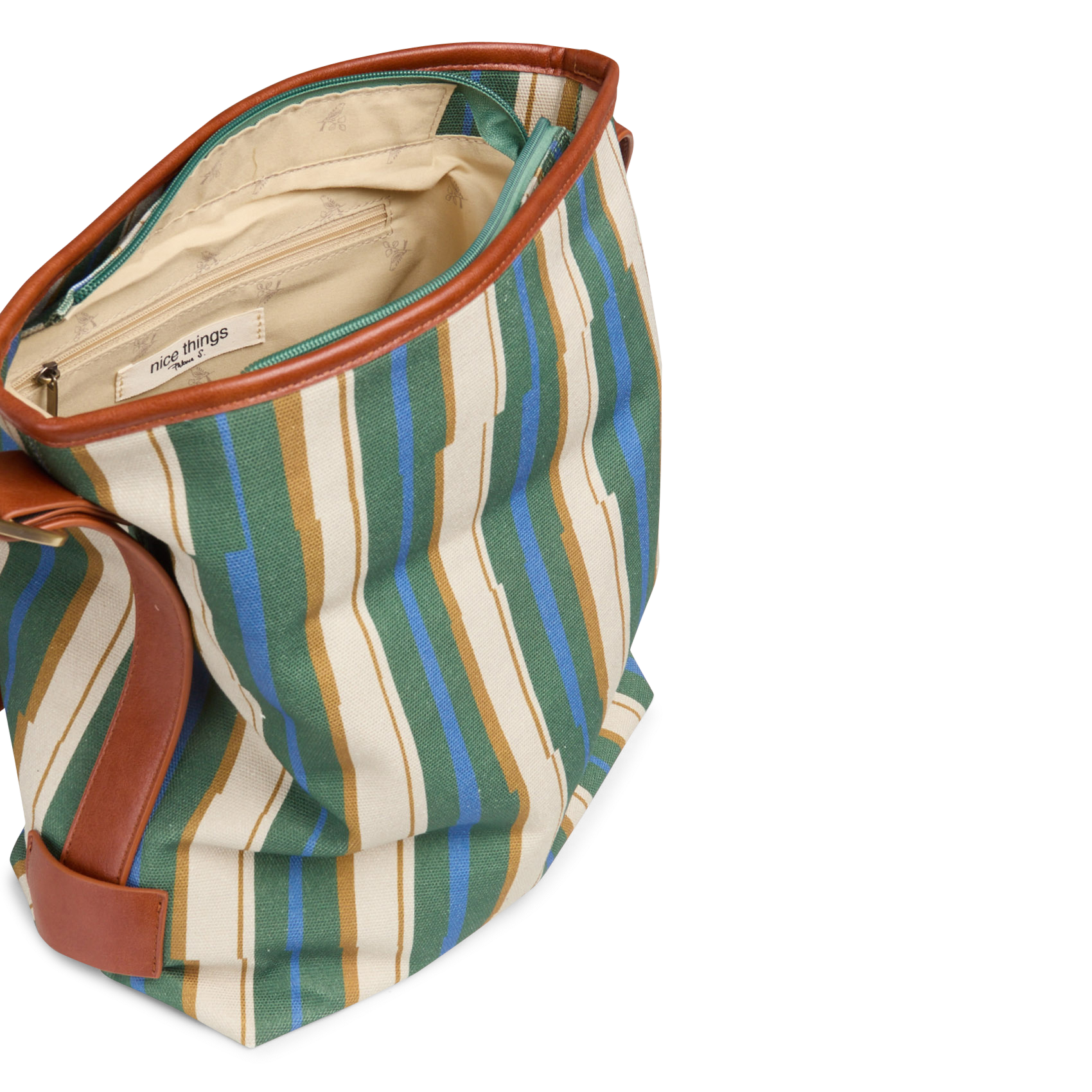 Gestreepte schoudertas NICE THINGS Groen