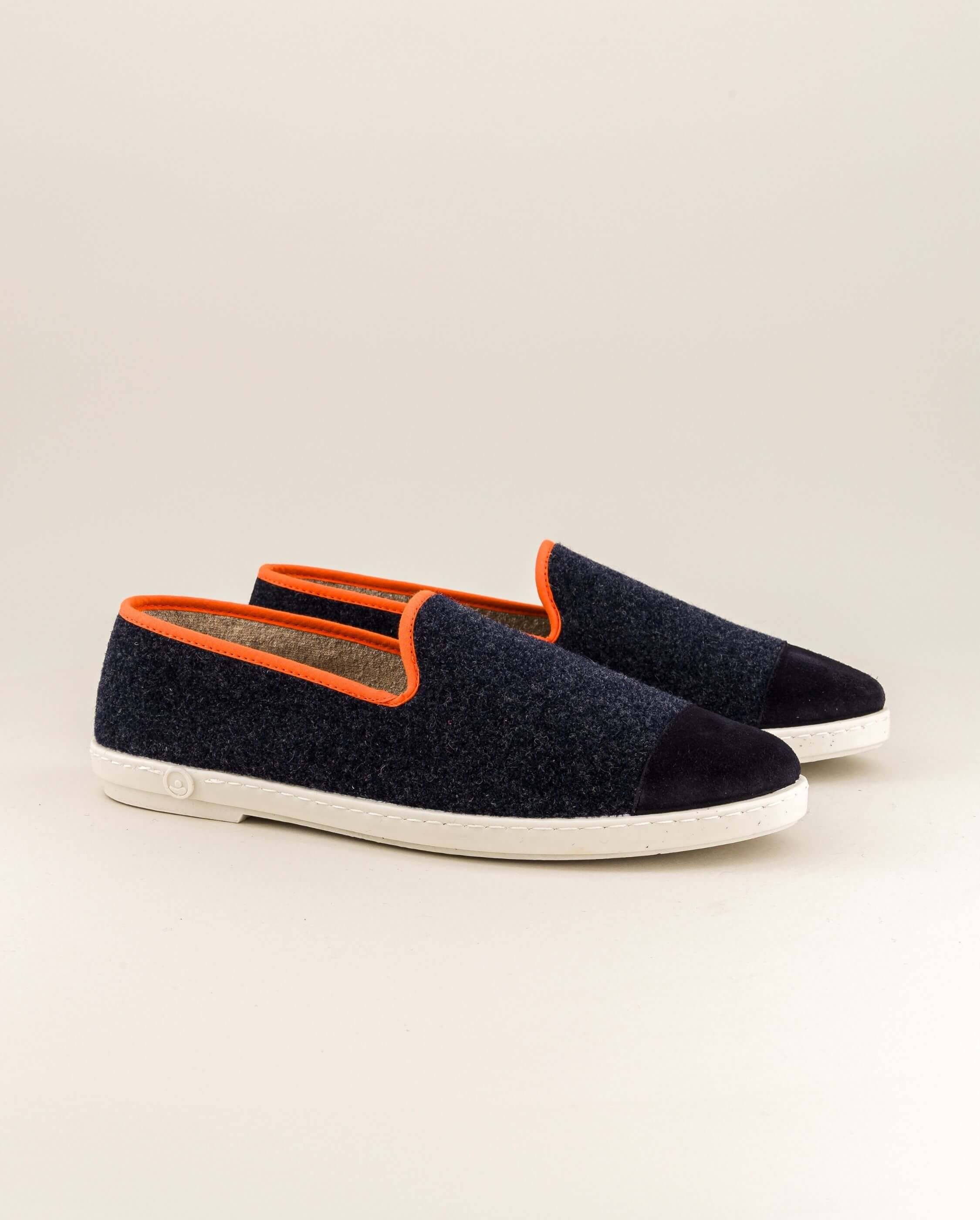 Chausson homme laine, marine orange ANGARDE Bleu