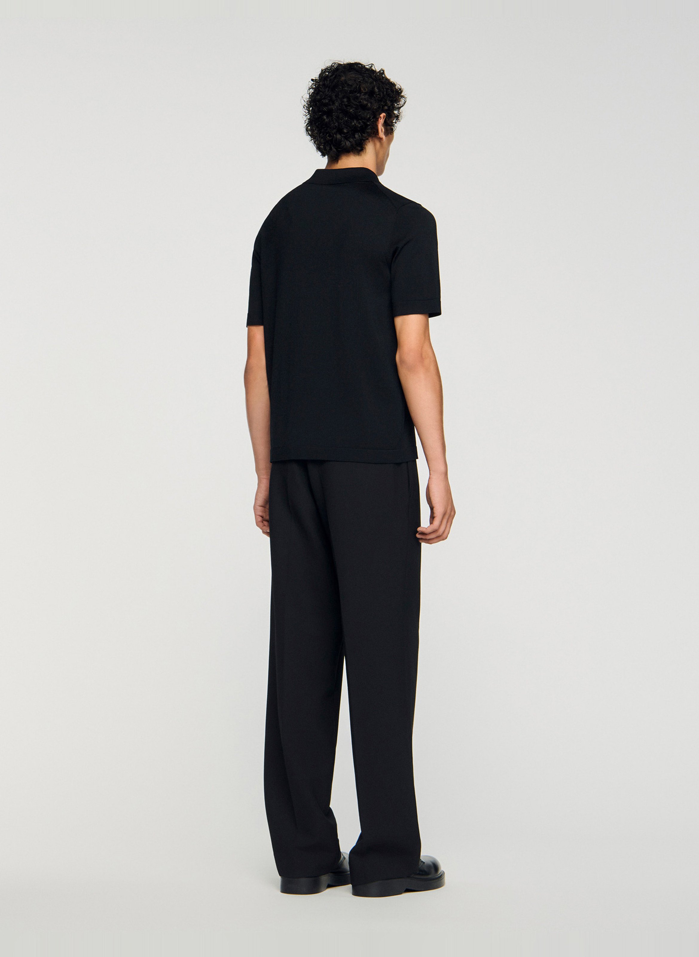 Short-sleeved T-shirt with zip-up polo collar SANDRO Black