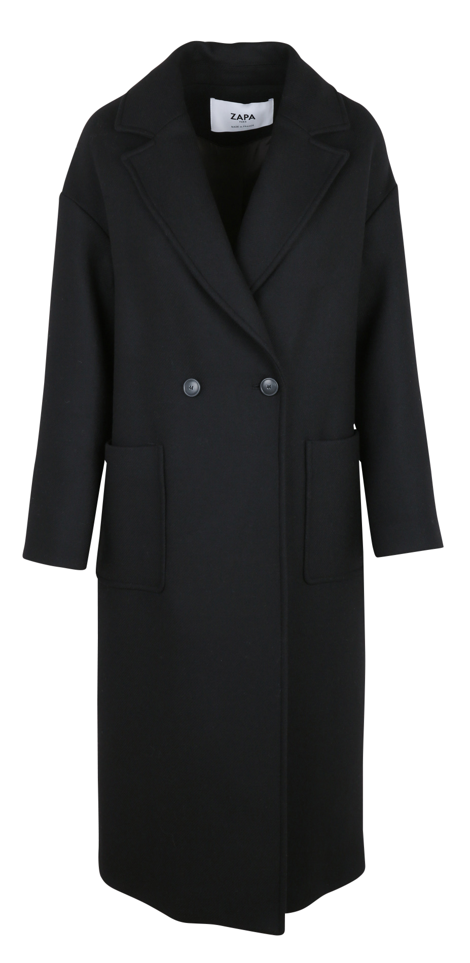 Manteau droit col tailleur en laine mélangée ZAPA Noir