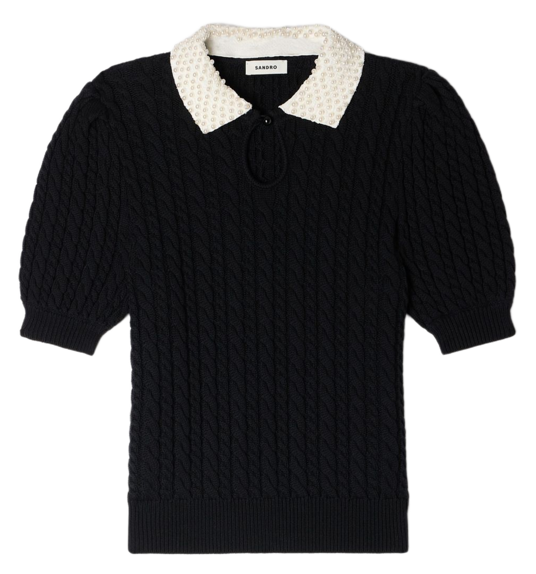 Pull col chemise en coton mélangé SANDRO Noir