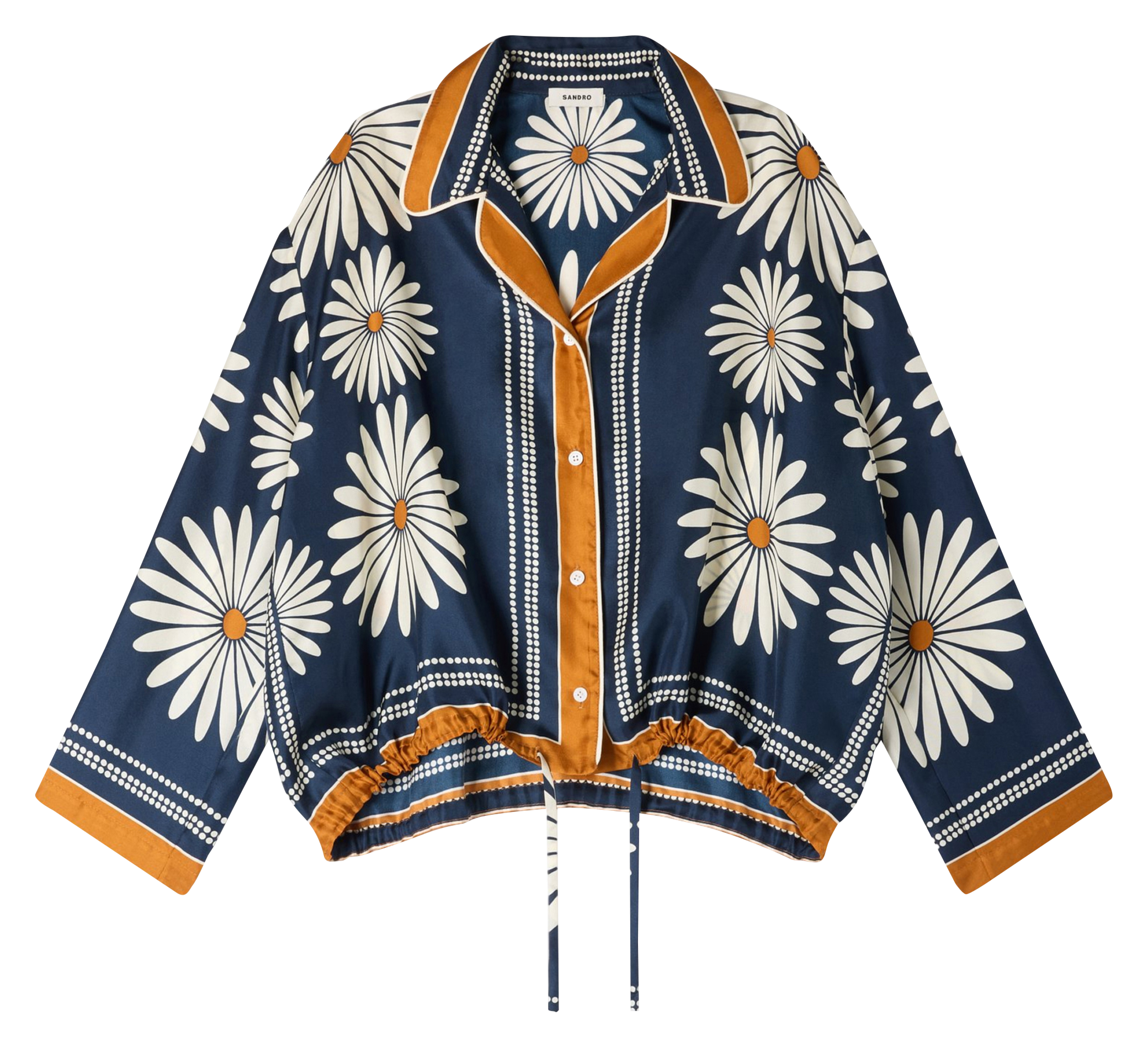 Oversized blouse met kraag in bedrukte zijde SANDRO Blauw