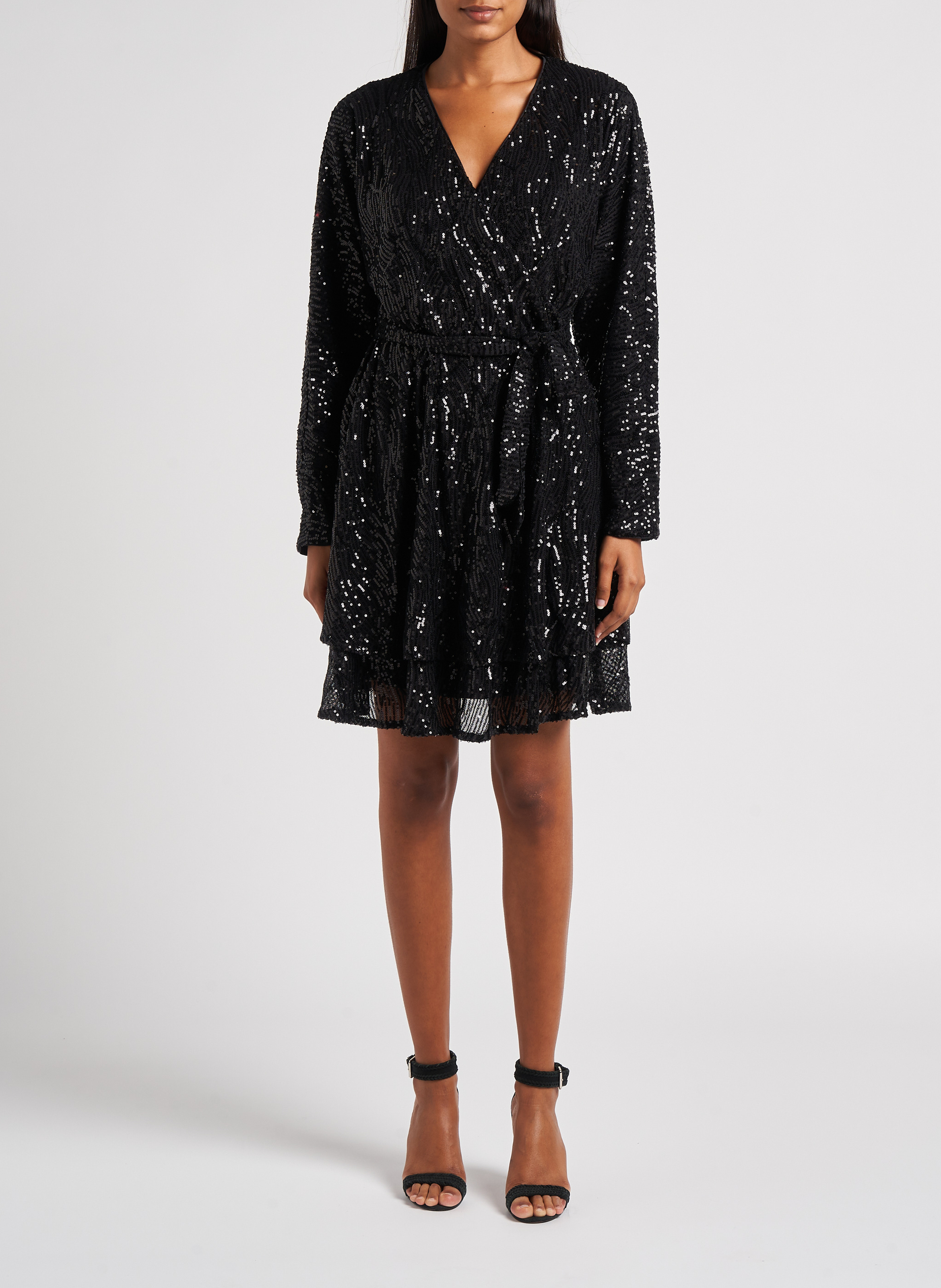 Abito corto scollo a V con lustrini VILA Nero