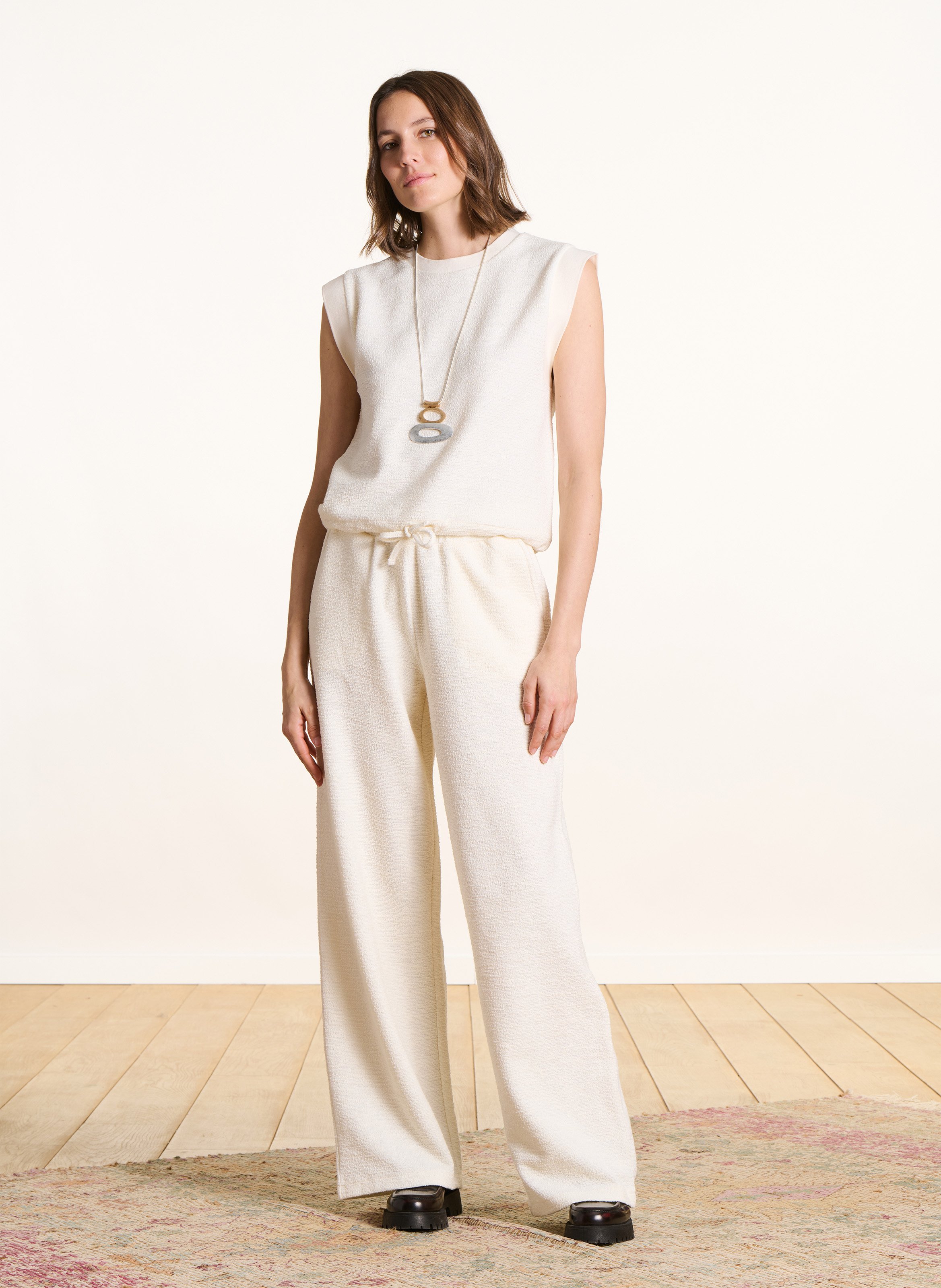 Straight round-neck cotton-blend top LA FEE MARABOUTEE White