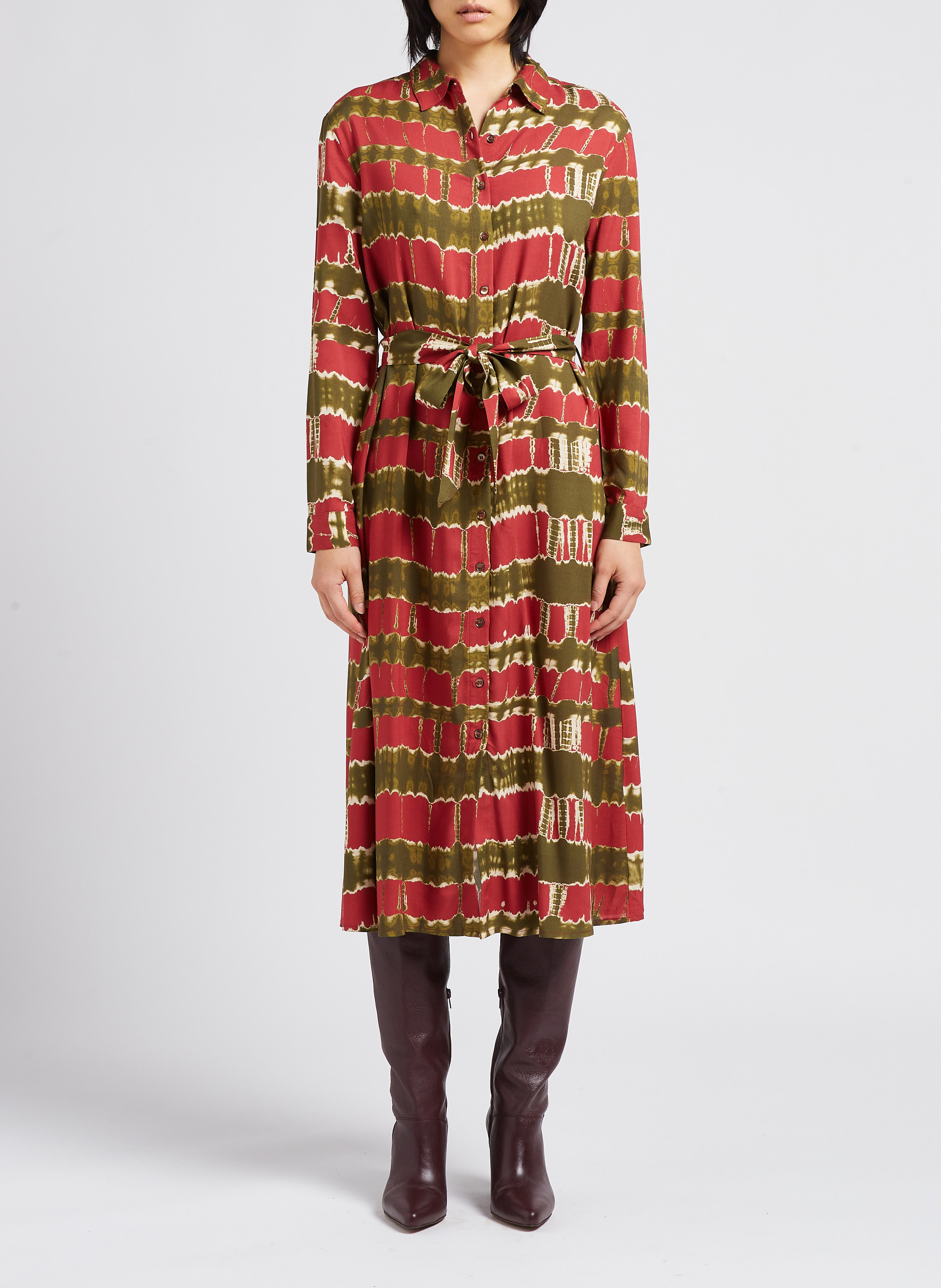 Robe midi col classique imprimé tie & dye LA PETITE ETOILE Rose