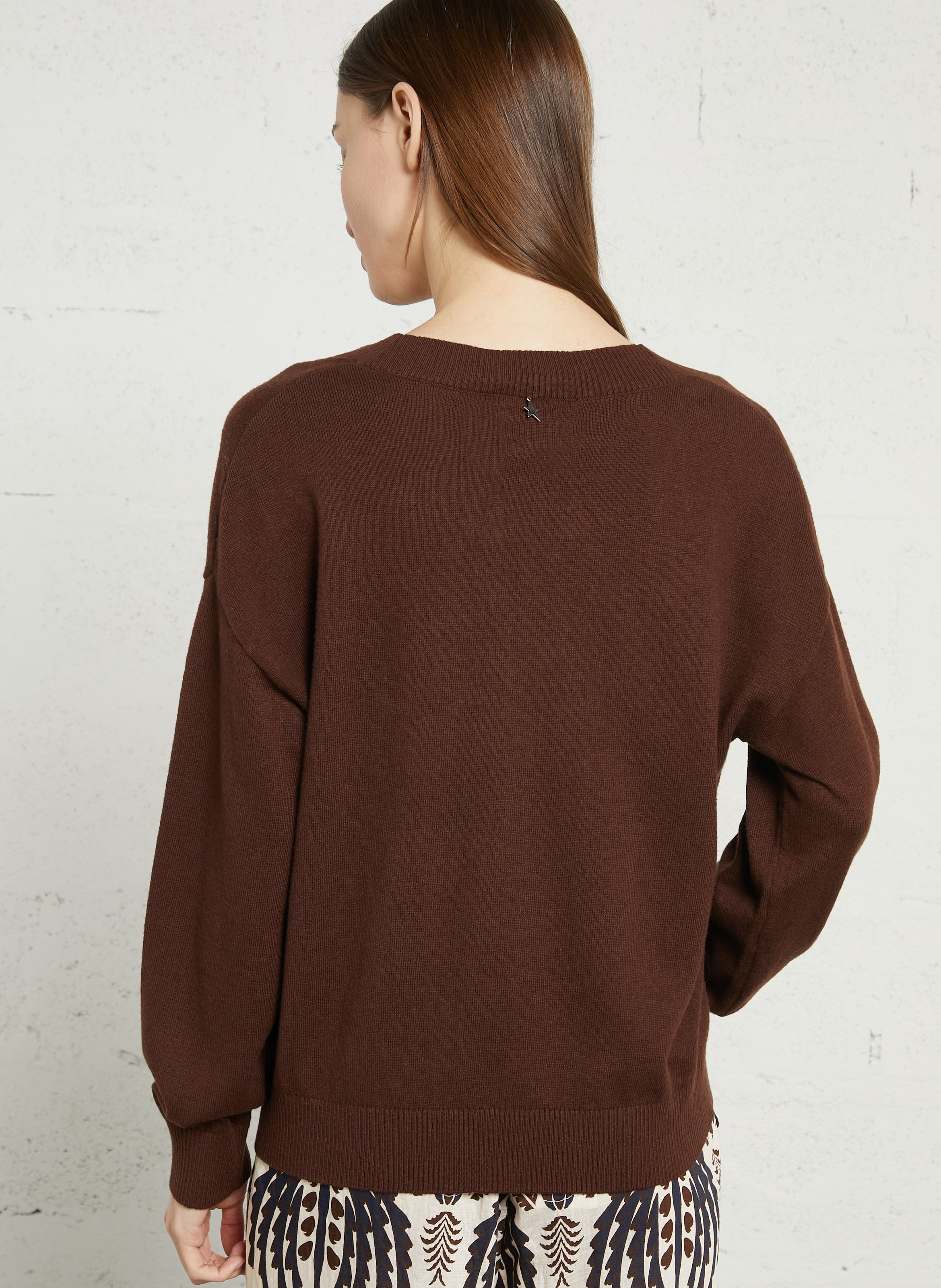 Pull col V manches longues uni SUD EXPRESS Marron