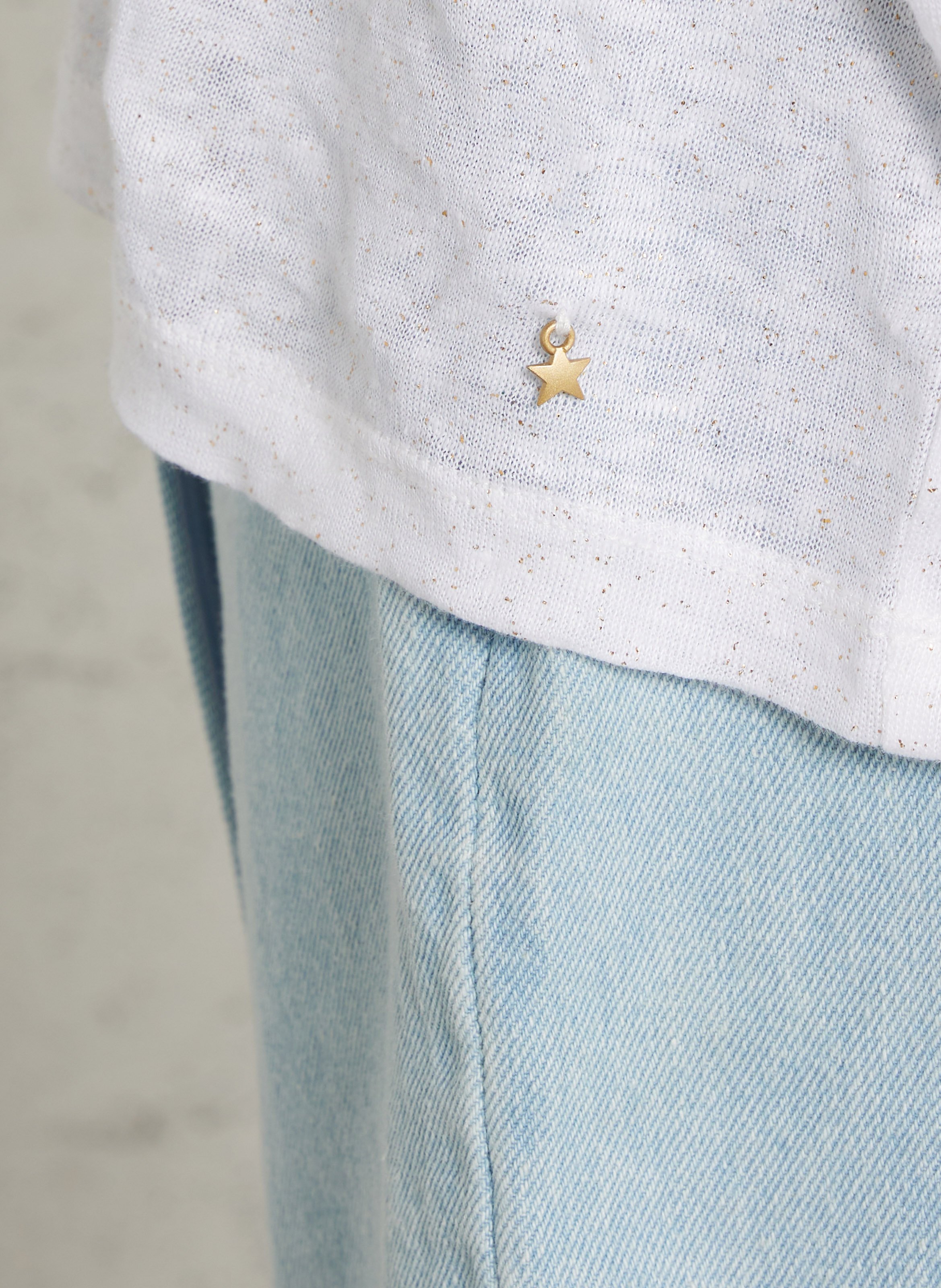 T-Shirt mit Rundhalsausschnitt und Pailletten aus Leinen DES PETITS HAUTS Beige