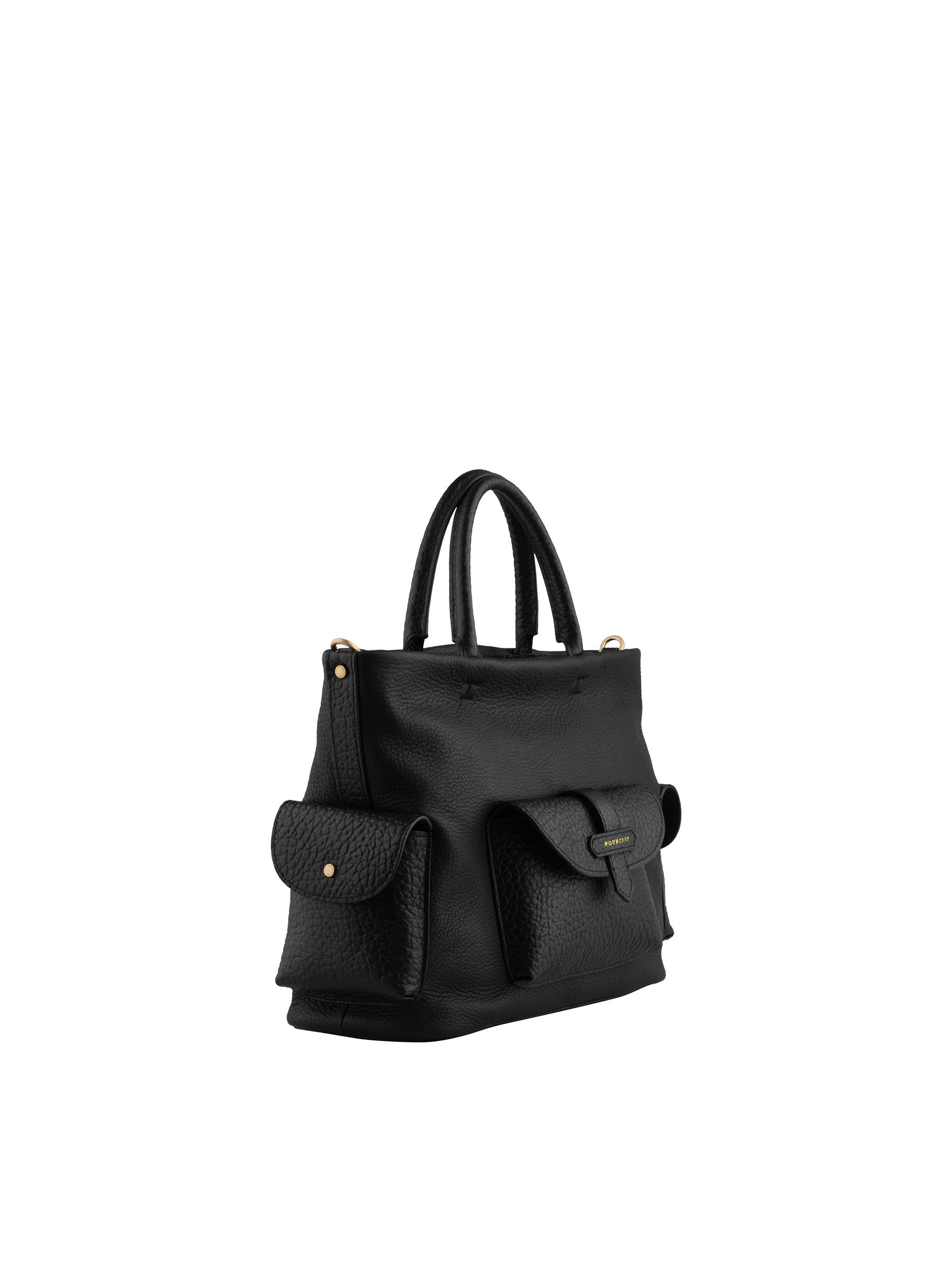 Calfskin leather handbag POURCHET Black