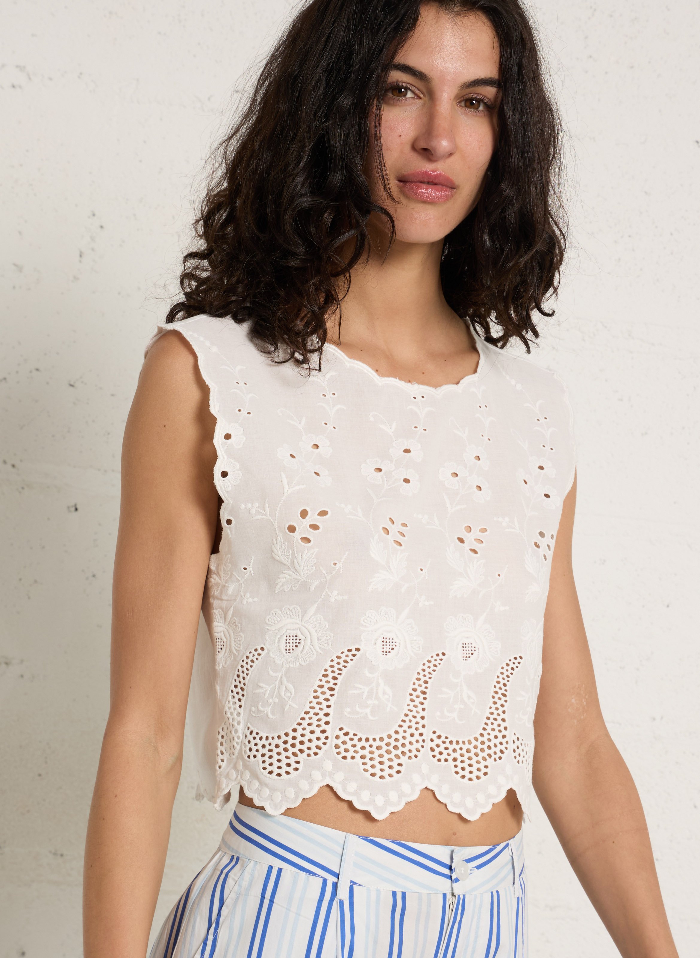 Ruimvallende, katoenen top met ronde hals PETITE MENDIGOTE Beige