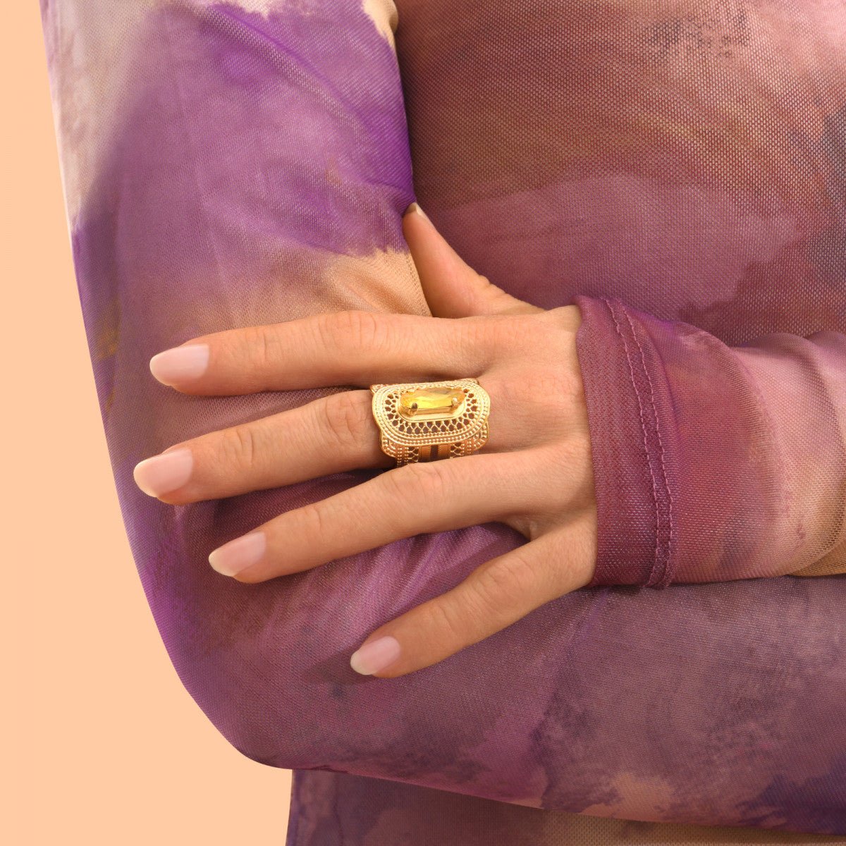 Adjustable medium ring in gold-plated finish SATELLITE PARIS Yellow