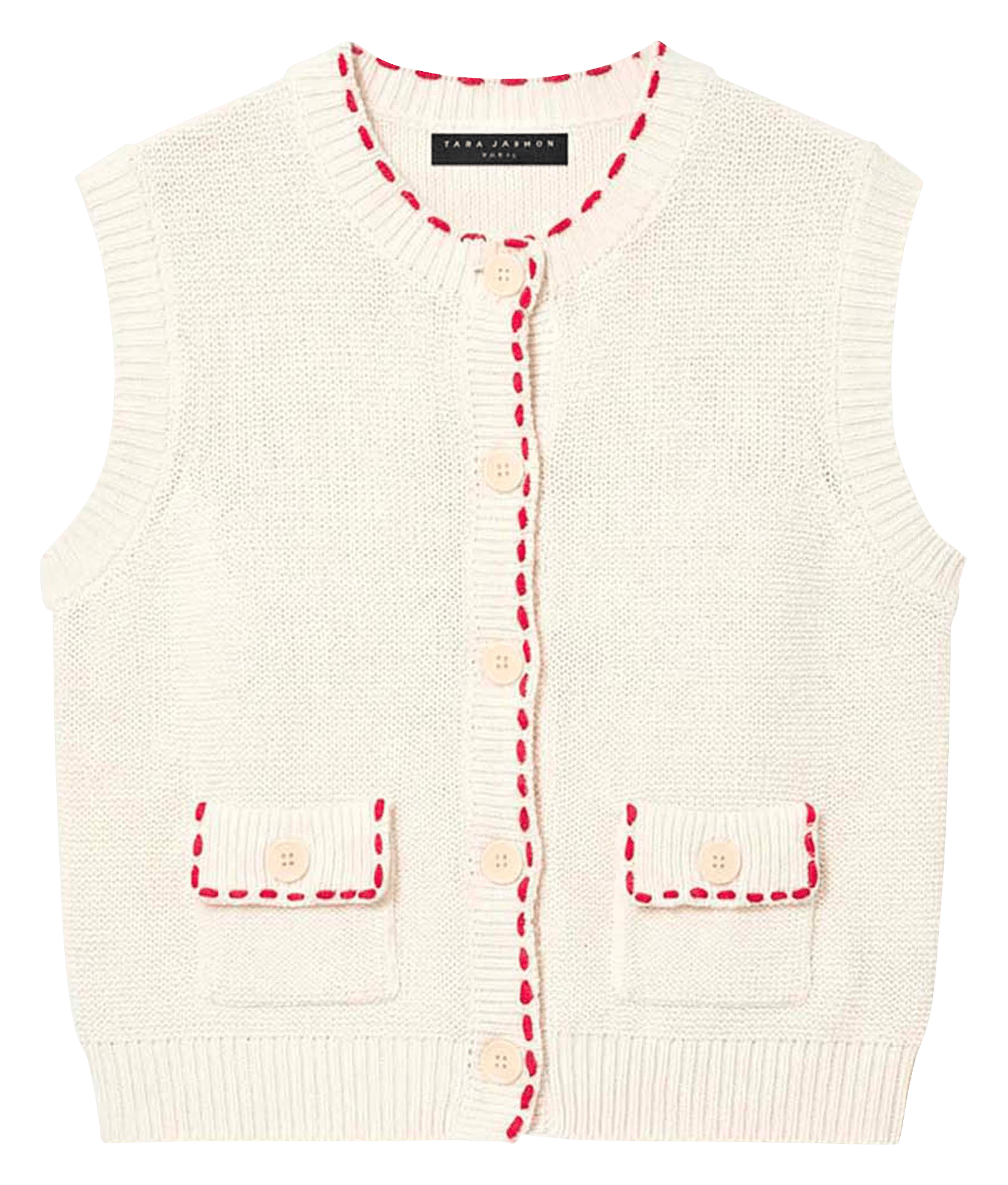 Gilet droit col rond en coton TARA JARMON Beige