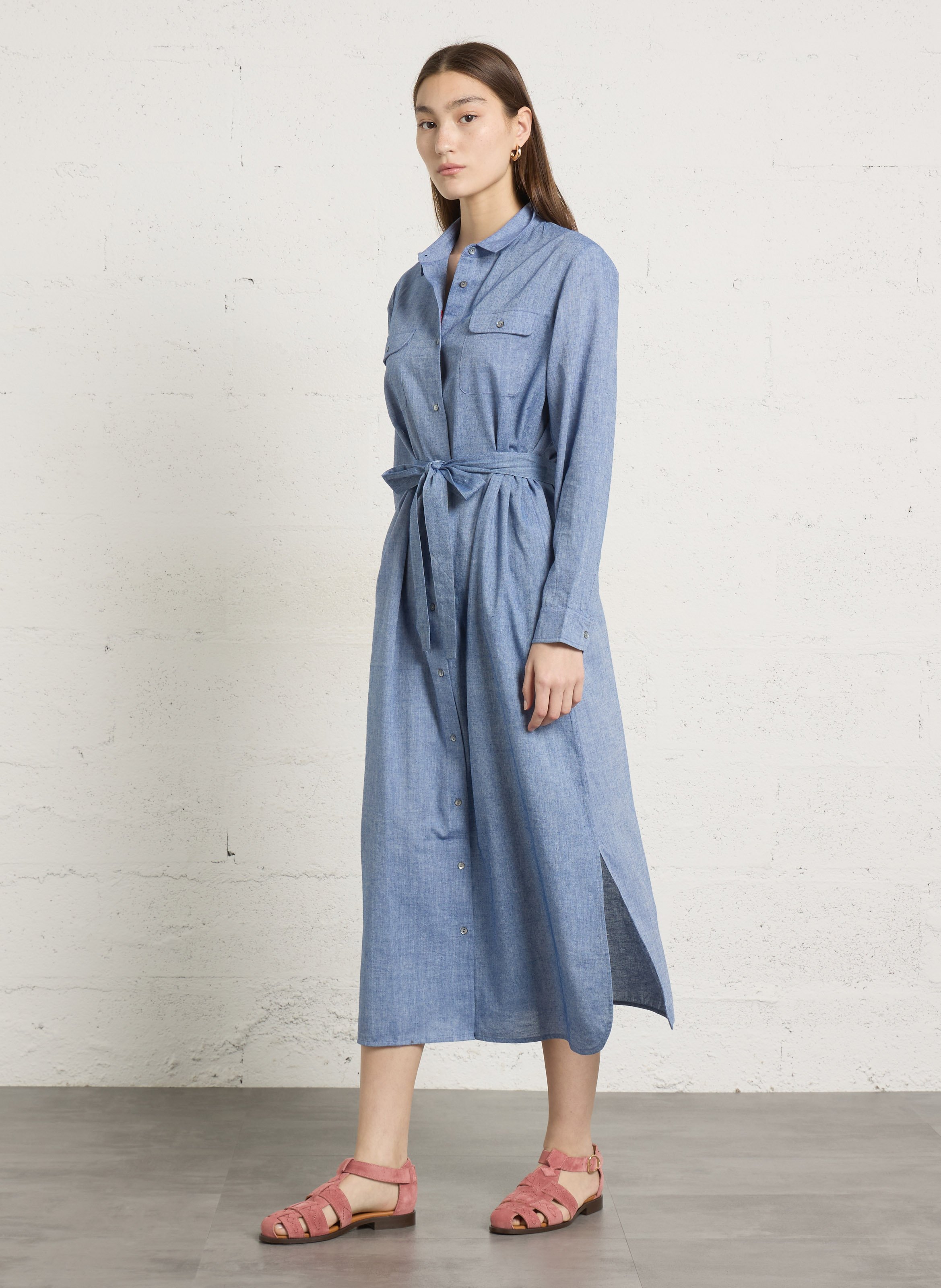 Long belted shirt dress BELLA JONES Blue