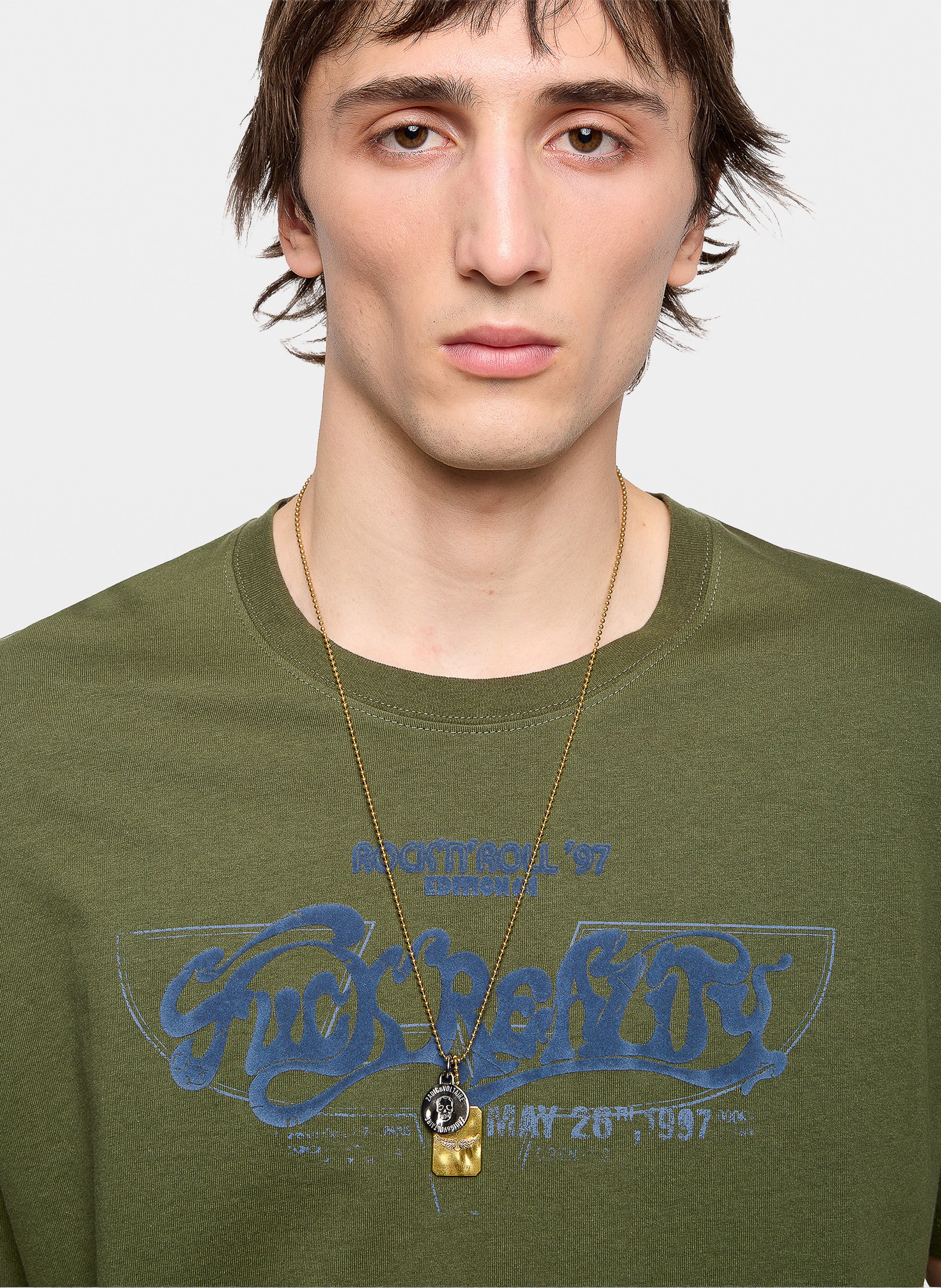 Tee-shirt droit col rond sérigraphié en coton bio ZADIG&VOLTAIRE Khaki