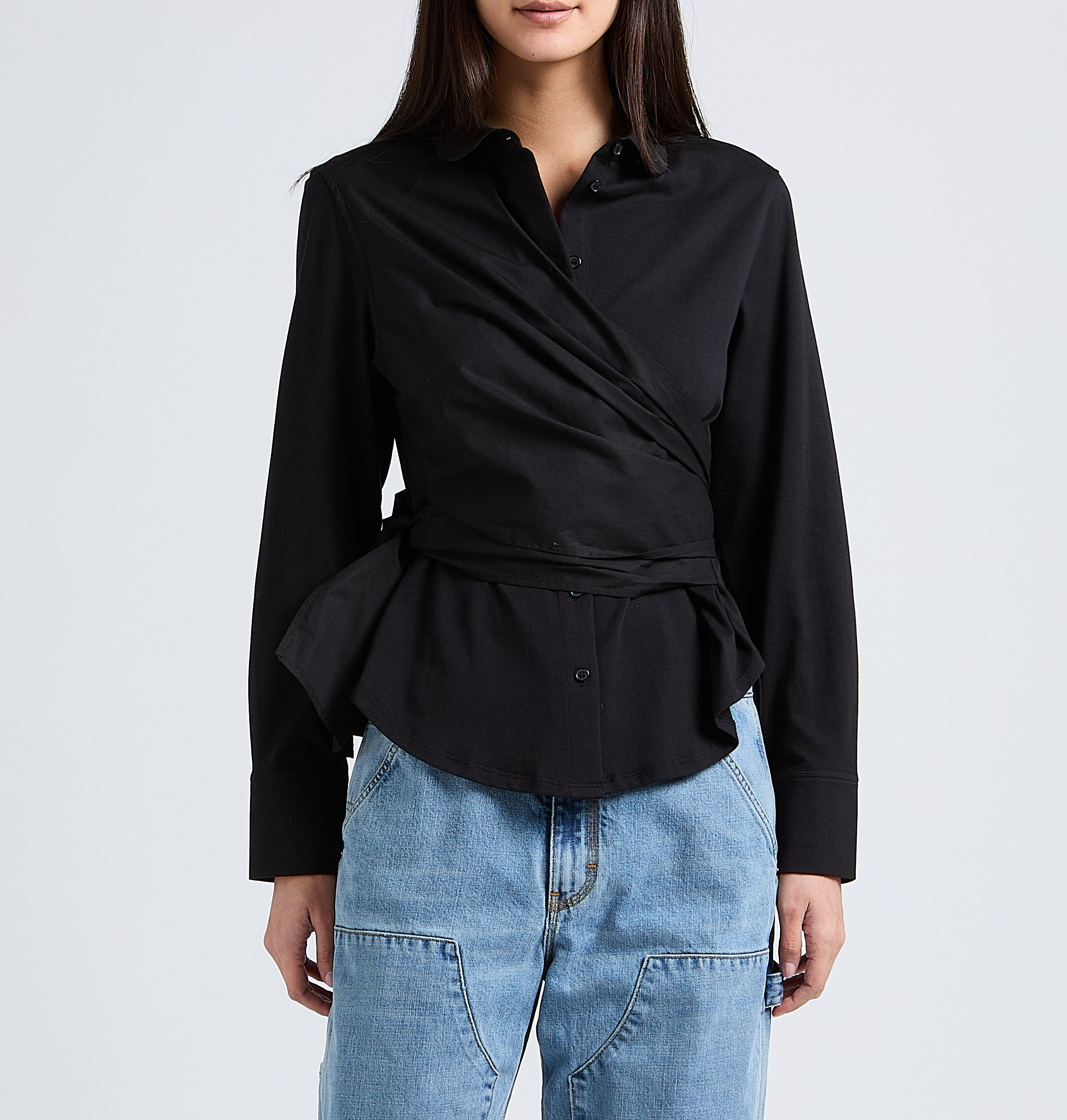 Overhemd met Peter Pan-kraagje en ceintuur MES DEMOISELLES Zwart