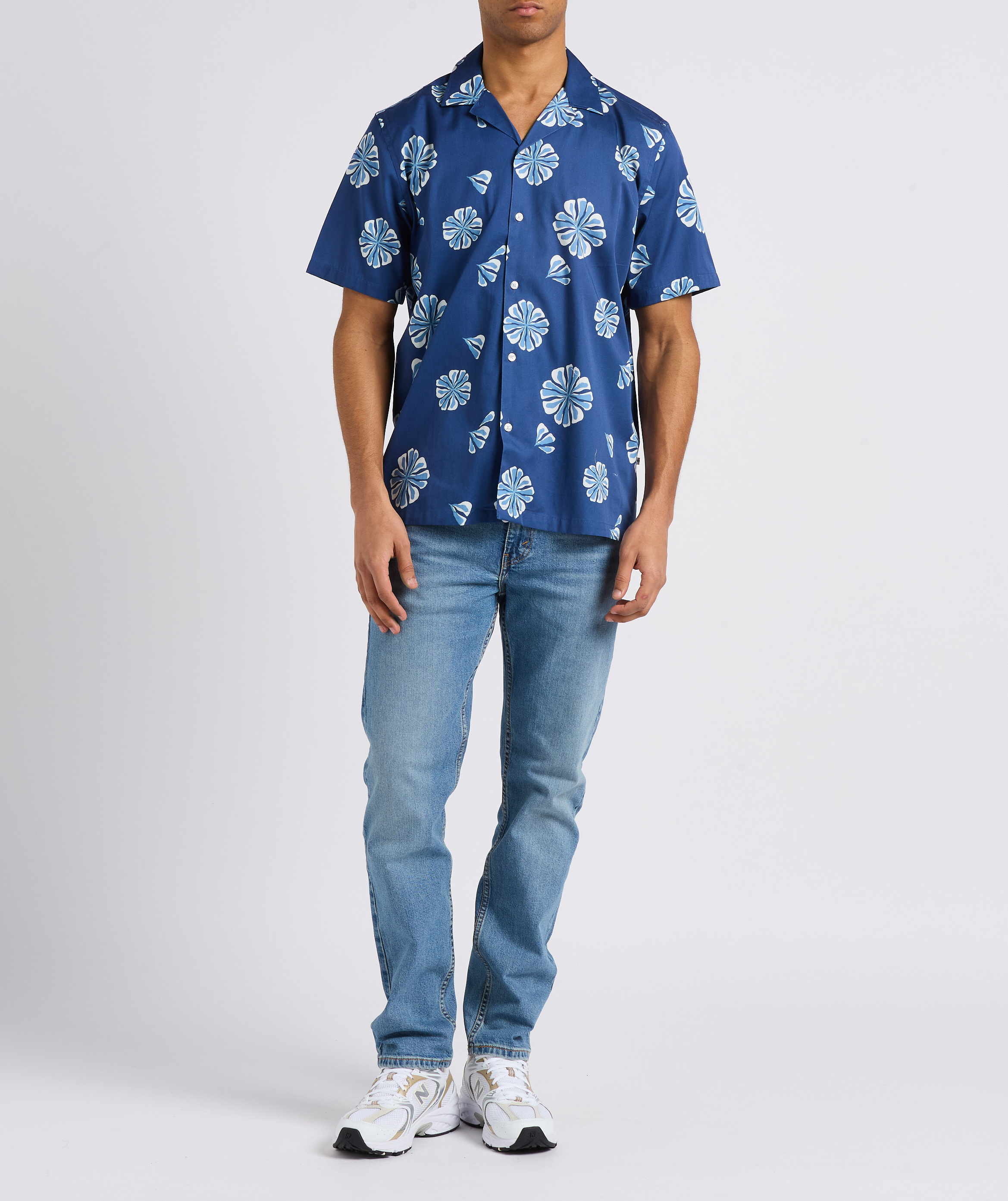 Printed cotton shirt with Cuban collar MINIMUM Blue
