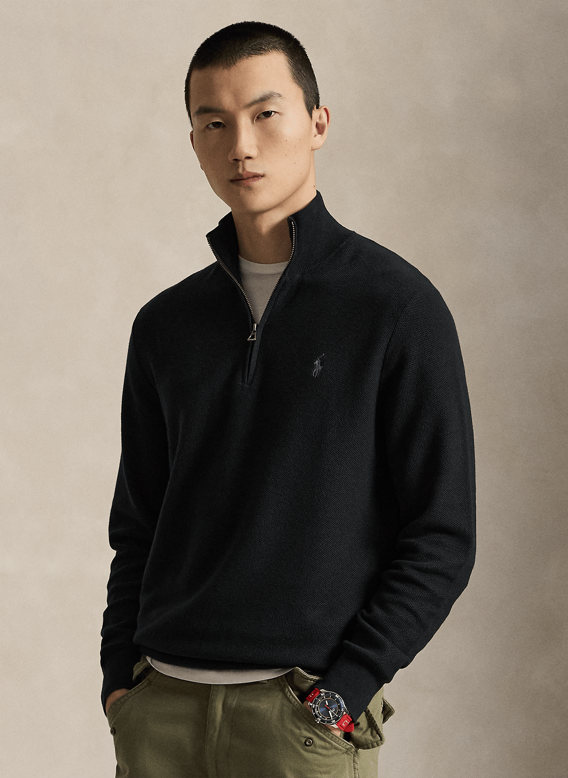 High-neck straight-cut cotton sweater POLO RALPH LAUREN Black