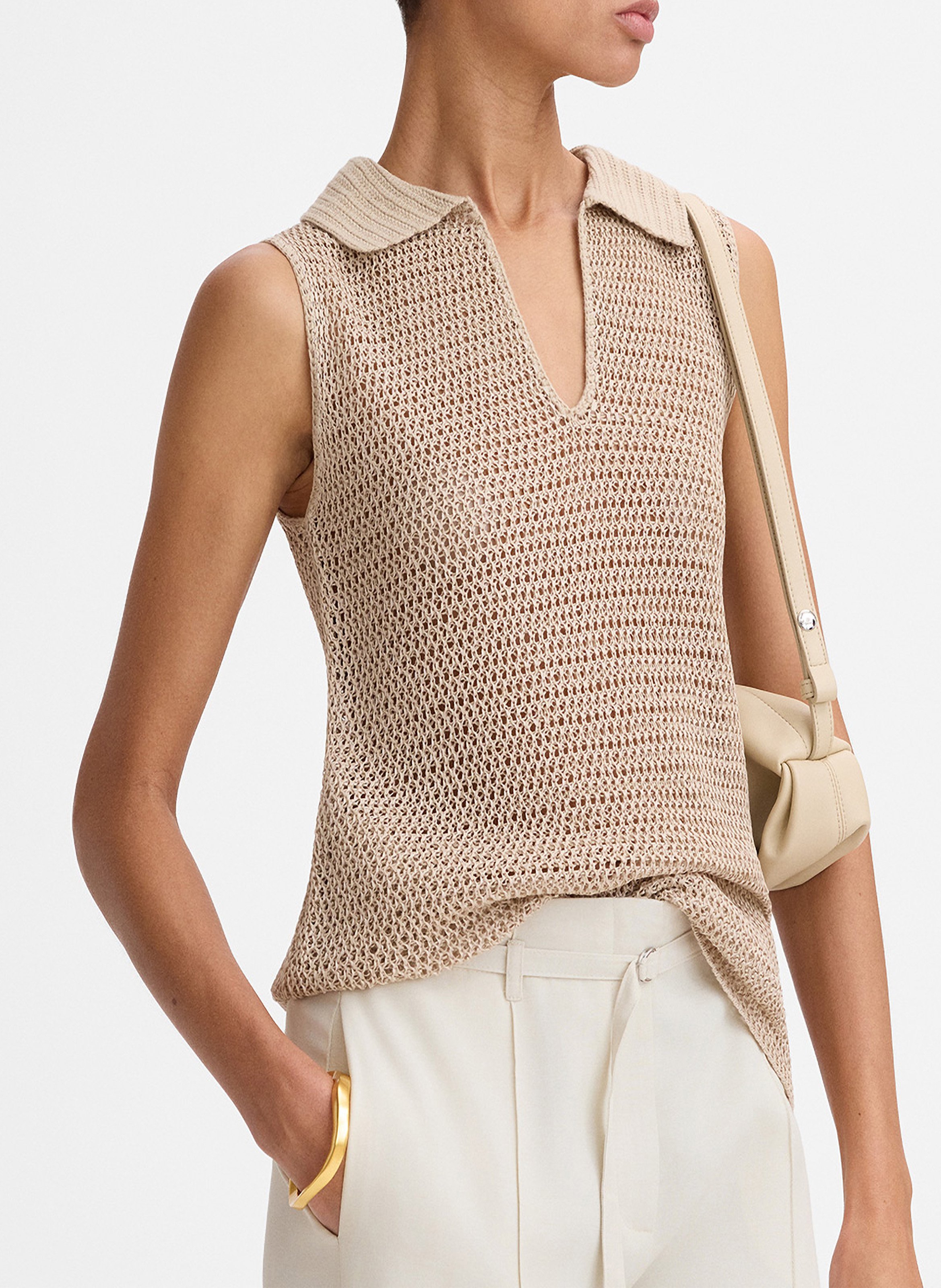 Oberteil mit Polokragen aus Strickstoff SIMORRA Beige