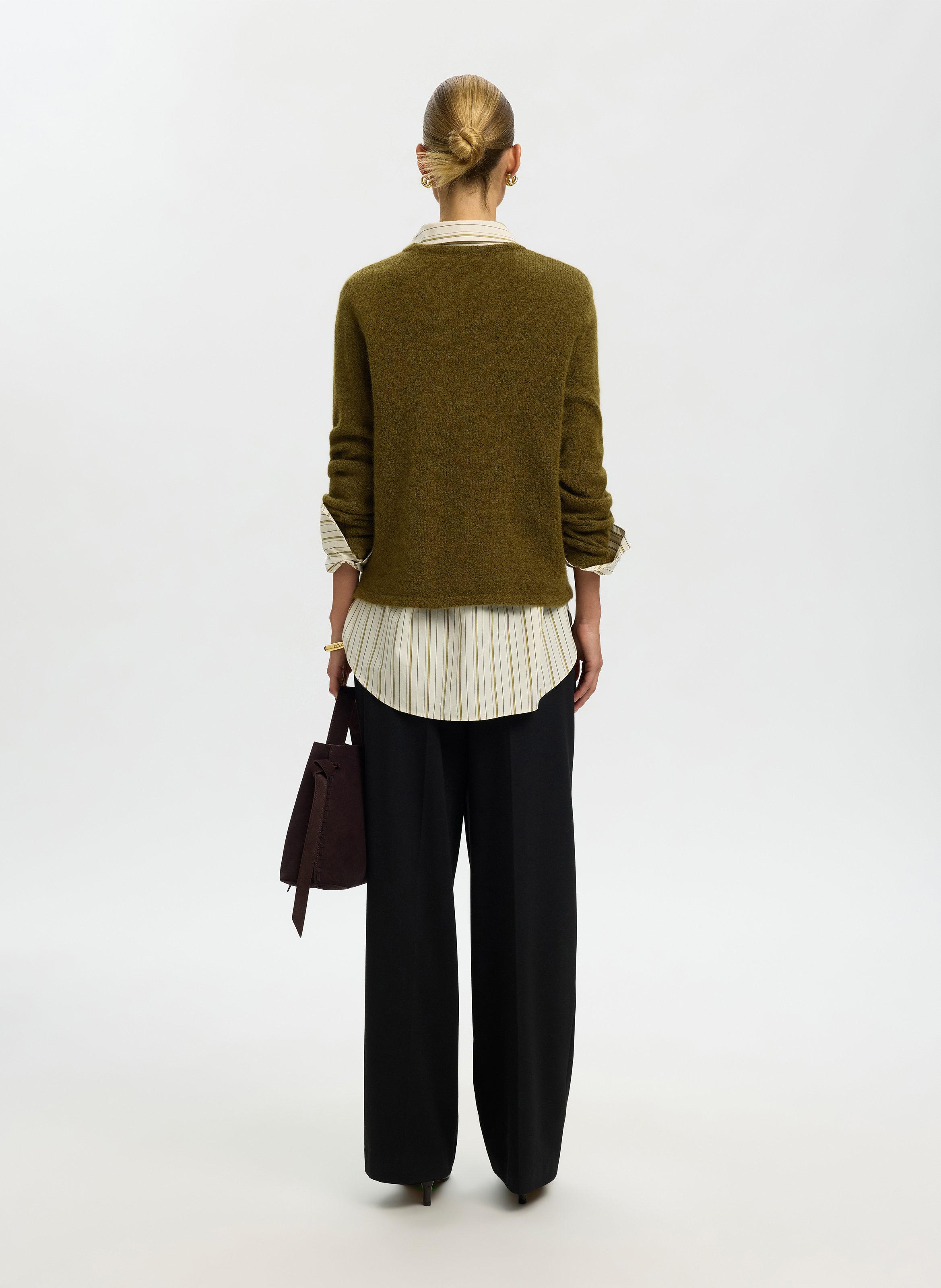 Oversize round-neck knit sweater SELECTED Green