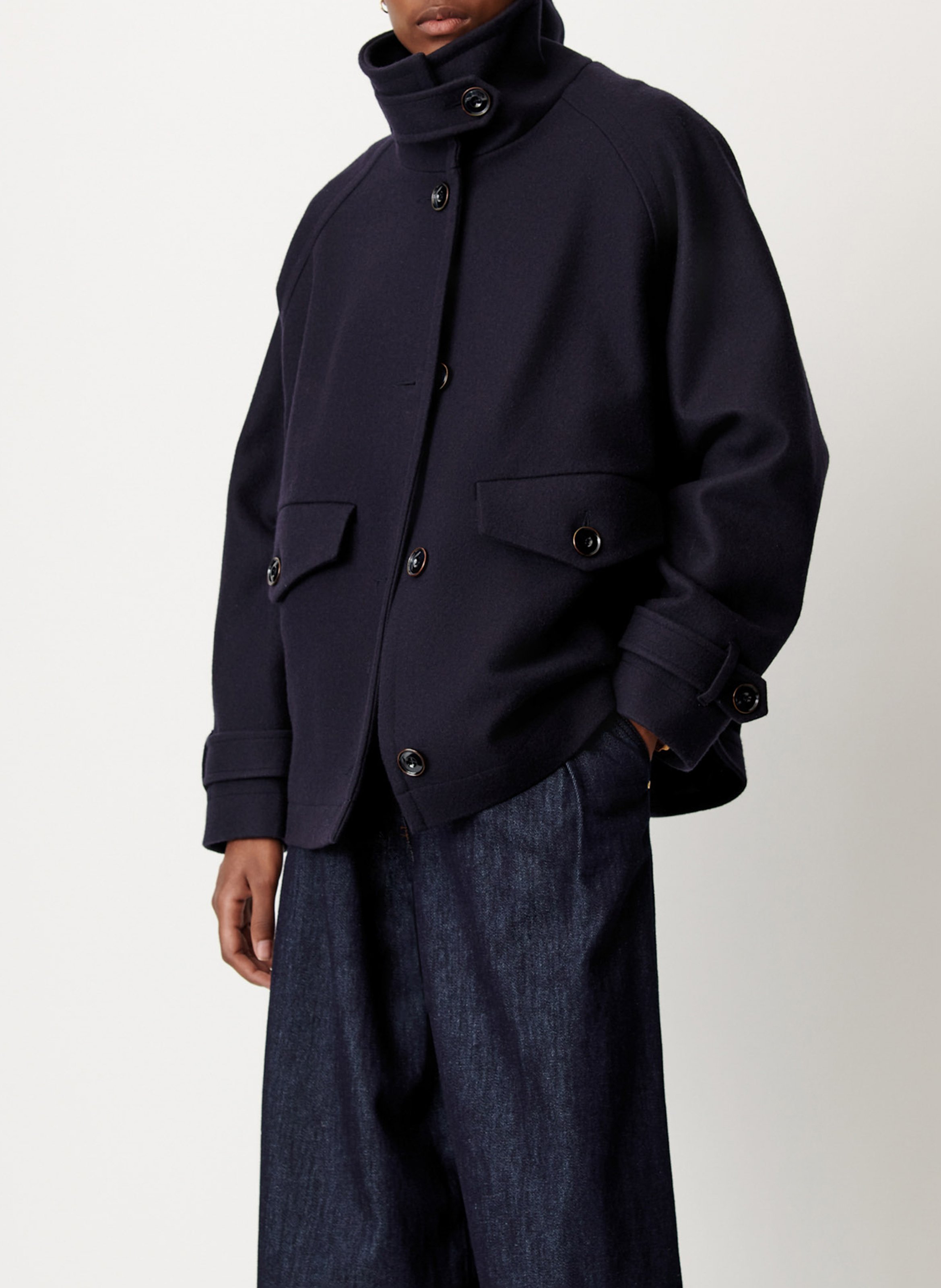 Manteau court col montant en laine mélangée SESSUN Bleu