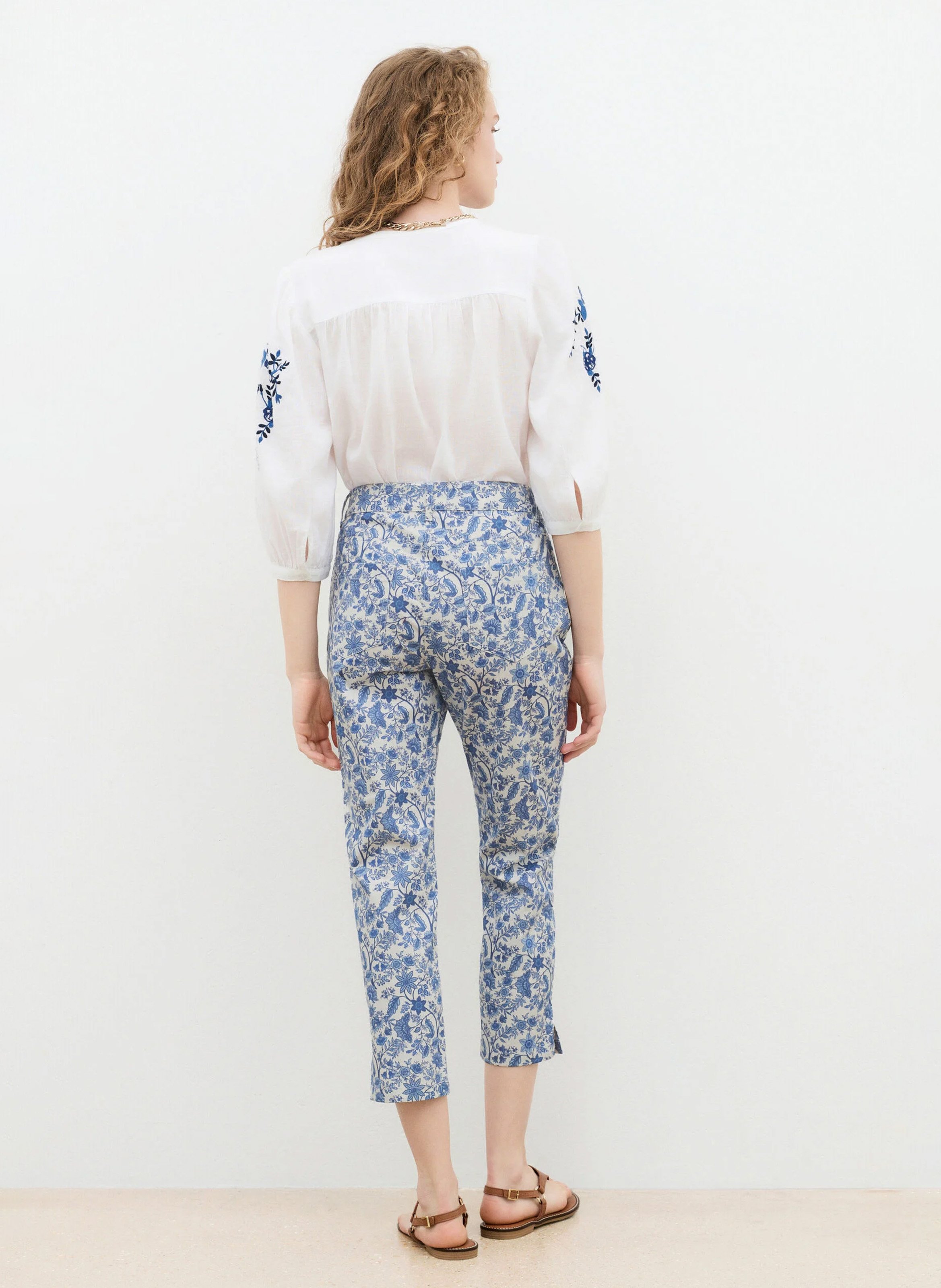 Printed cropped trousers CAROLL Blue