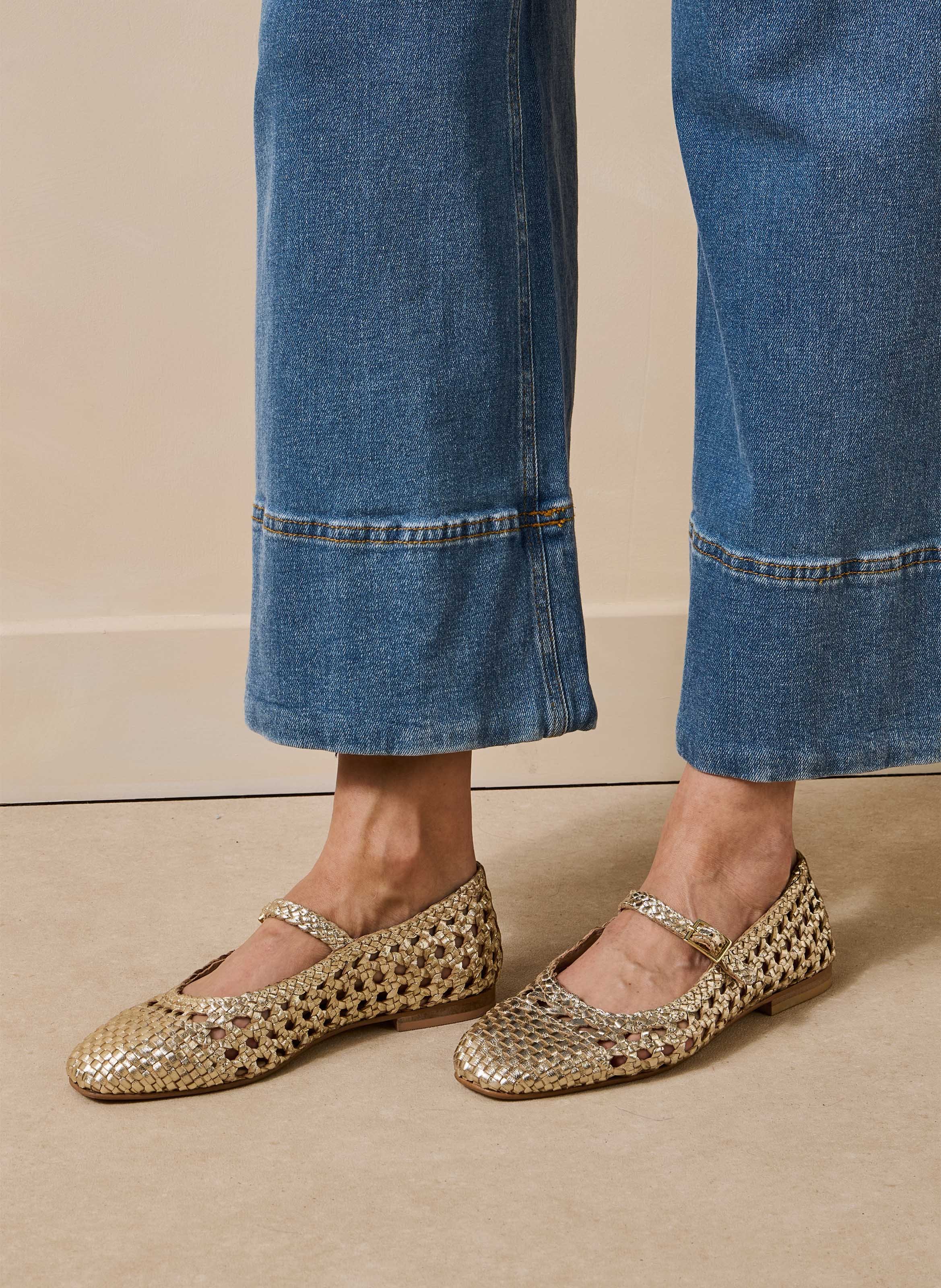 Braided leather strap ballerina flats LA FEE MARABOUTEE Yellow