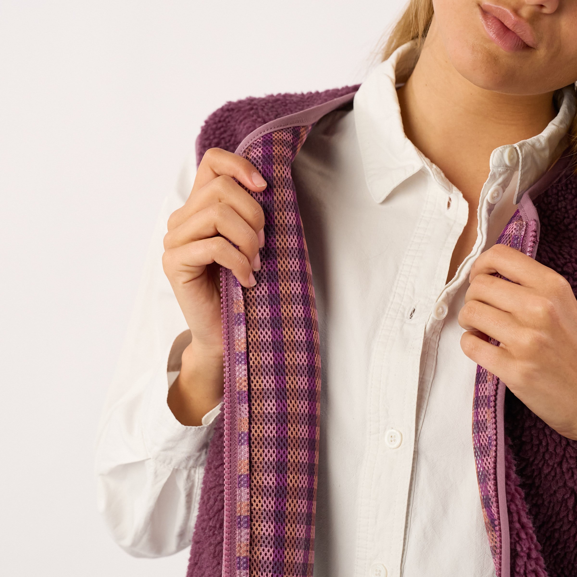 Sleeveless Sherpa Zip-Up Vest BILLYBELT Purple