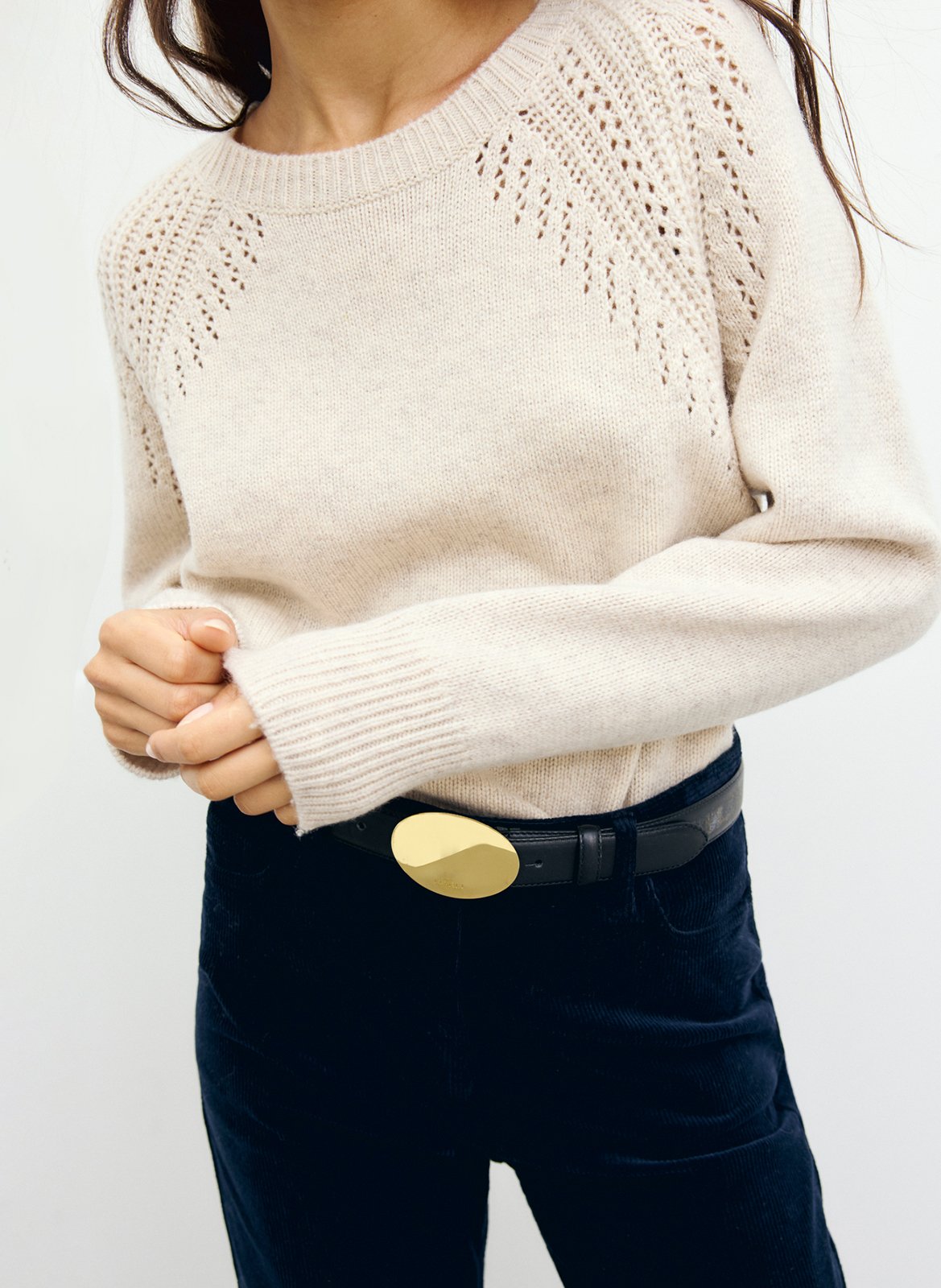 Pull droit col rond ajouré en laine GERARD DAREL Beige