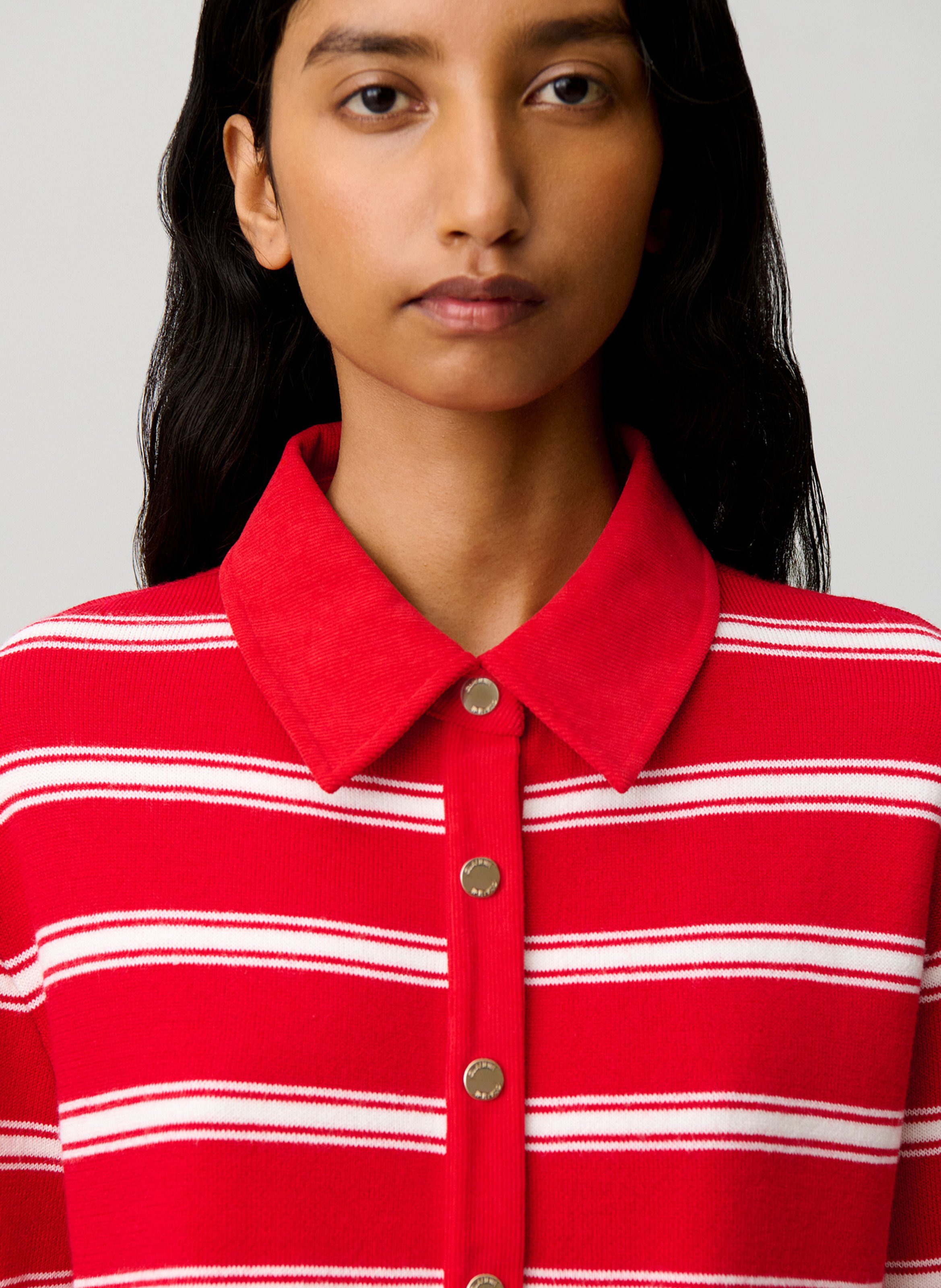 Cardigan col classique à rayures | Rouge CLAUDIE PIERLOT Femme