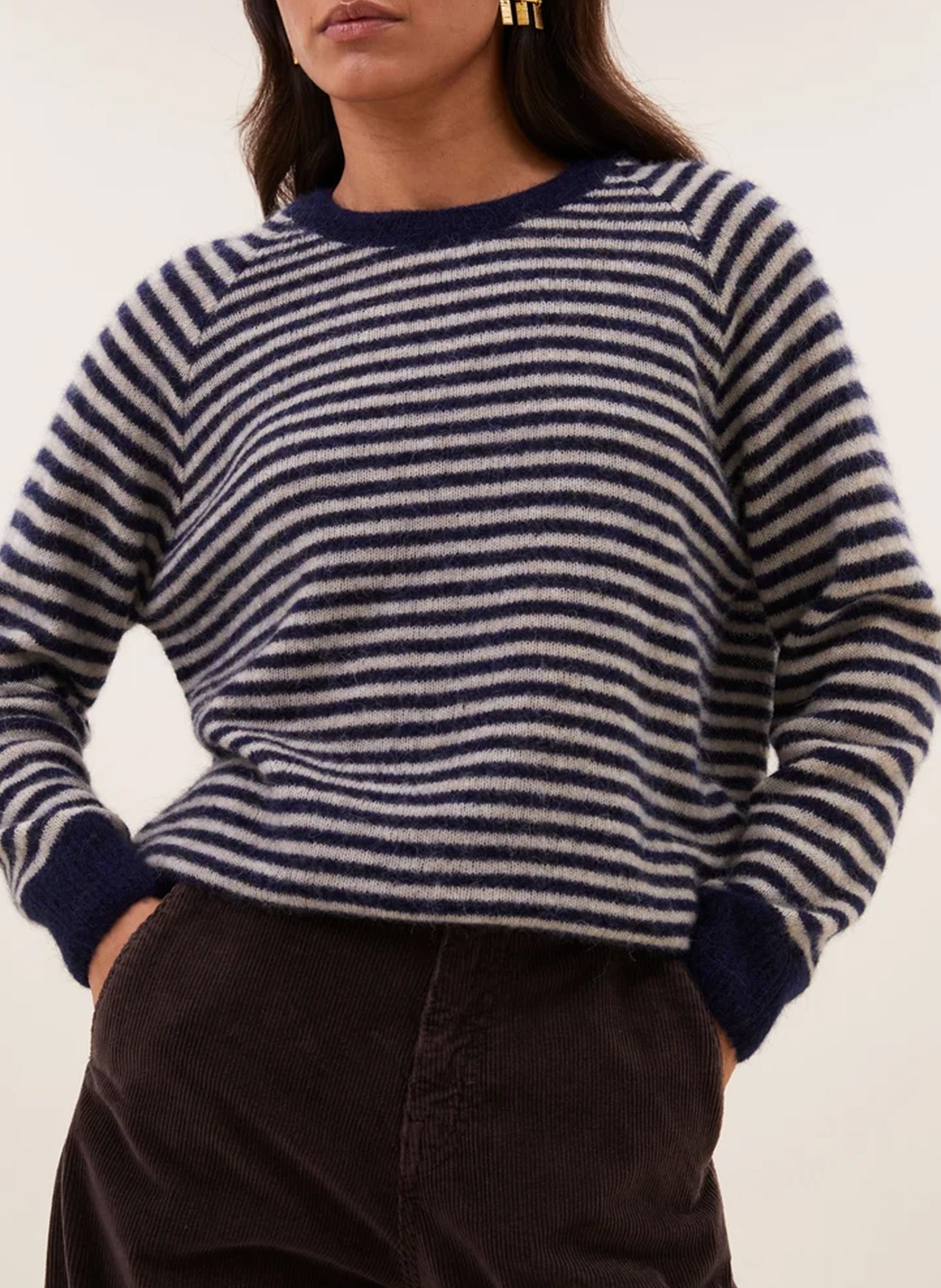 Pull droit col rond à rayures en laine mélangée BY BAR Blauw
