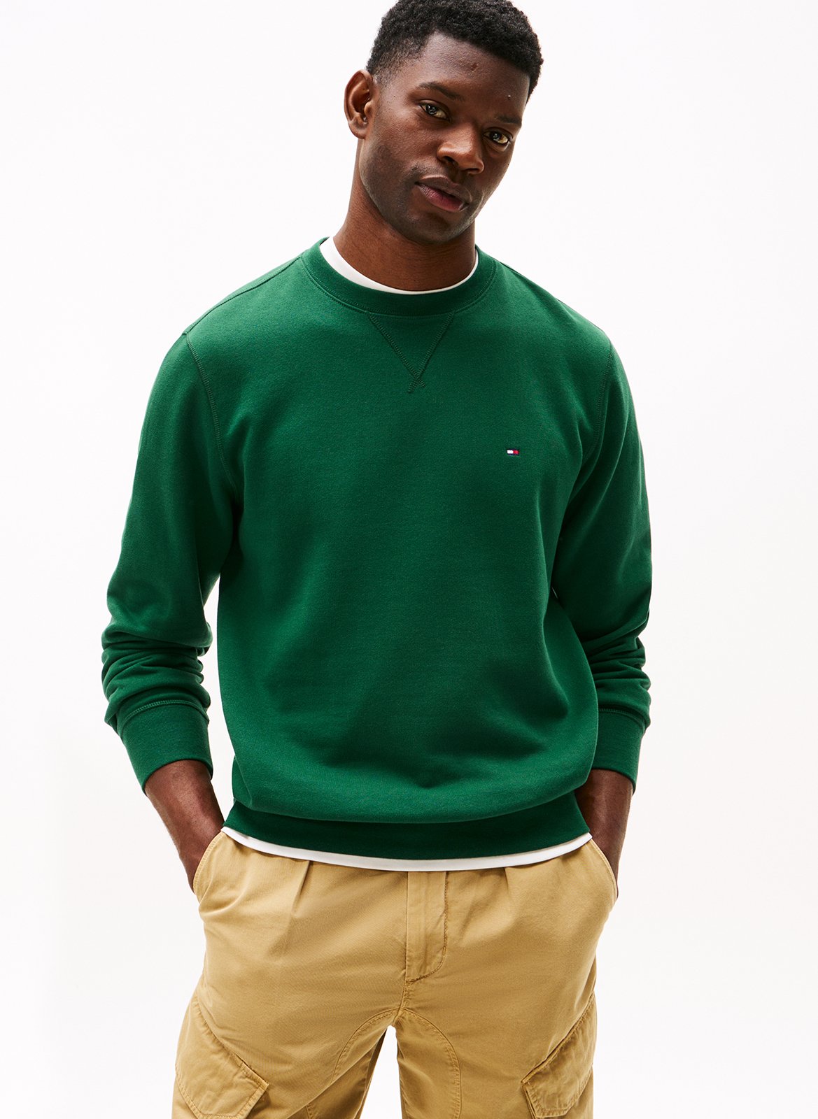 Sweat droit col rond en coton mélangé TOMMY HILFIGER