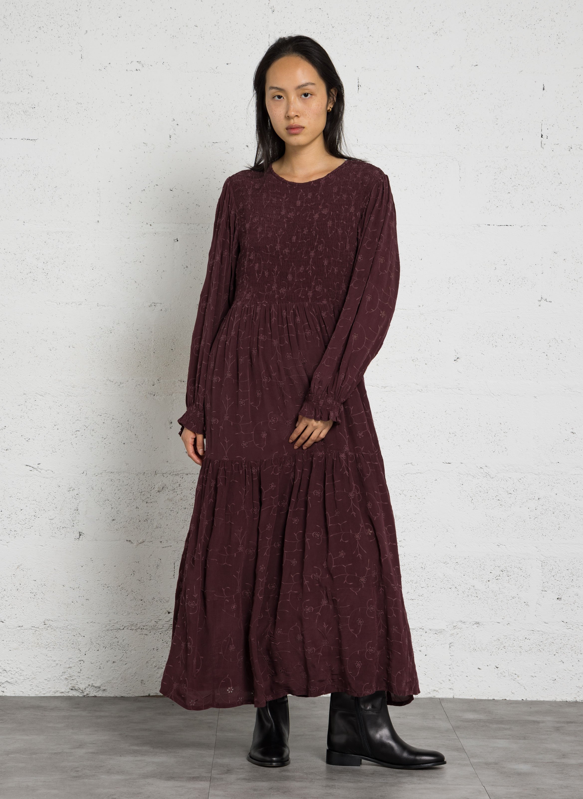 Robe longue à détails bordures en coton MAISON HOTEL Rose