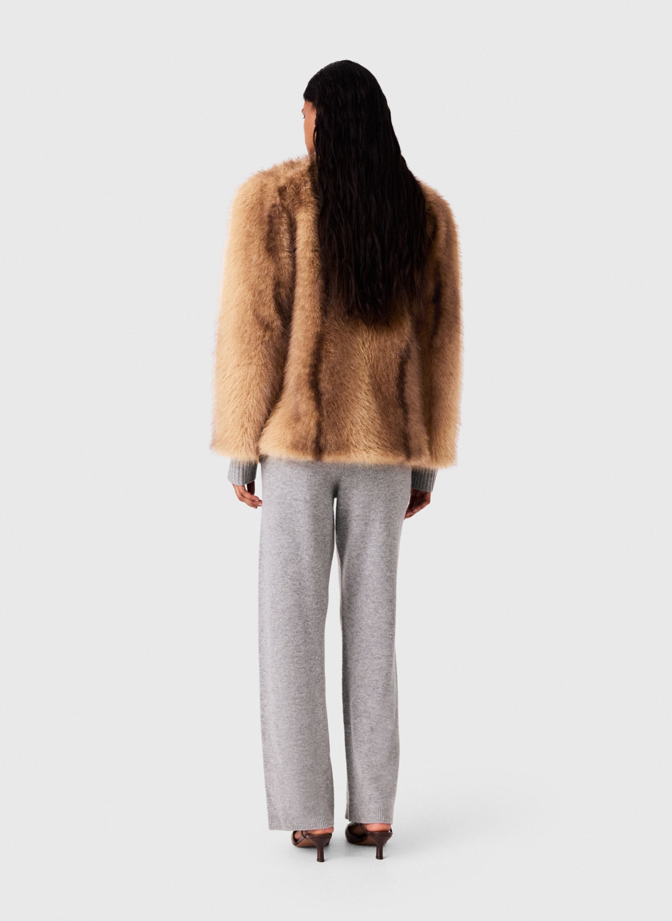 Manteau droit effet fourrure MAJE Beige