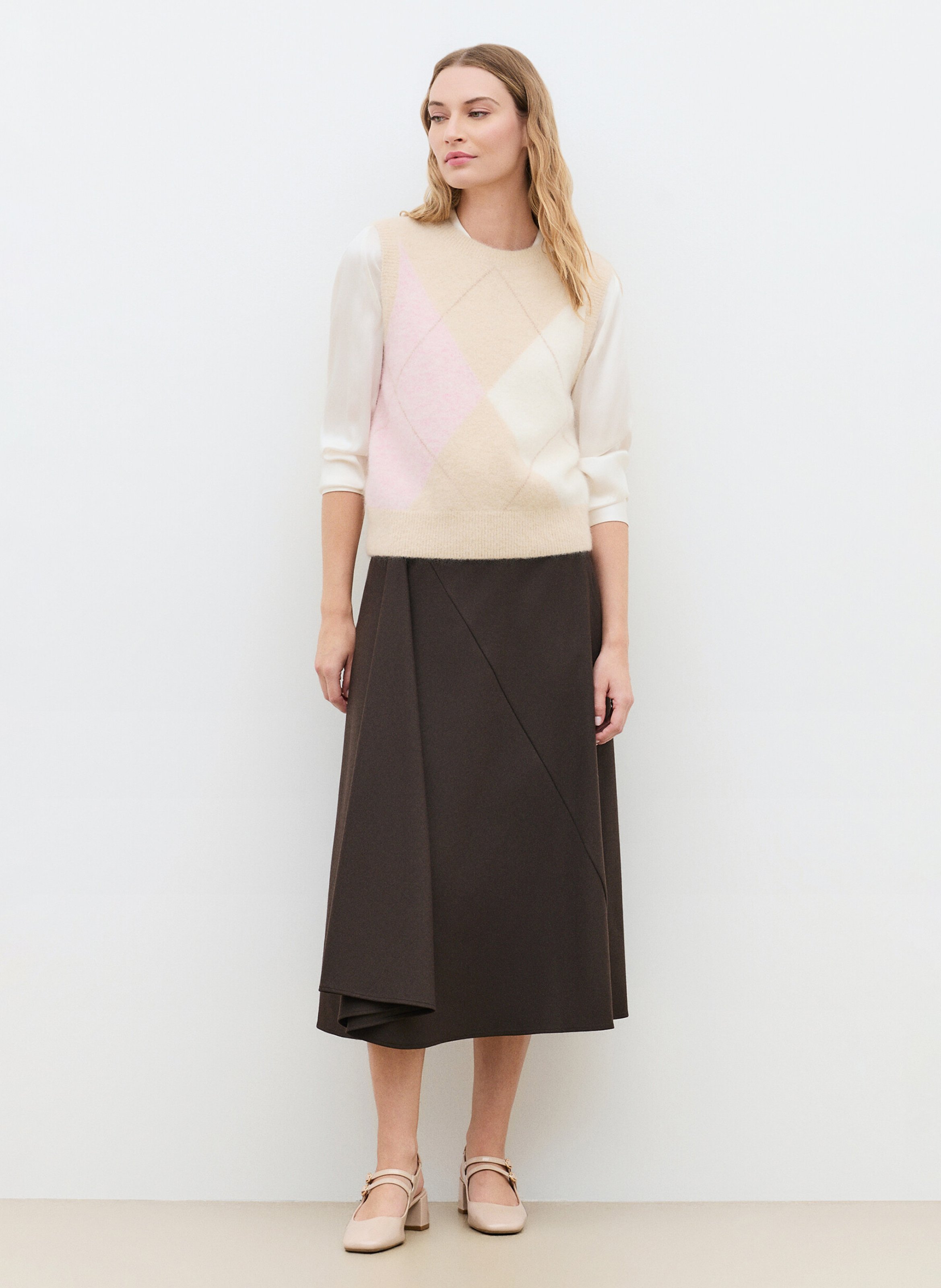 Pull sans manche droit en laine mélangée CAROLL Marron