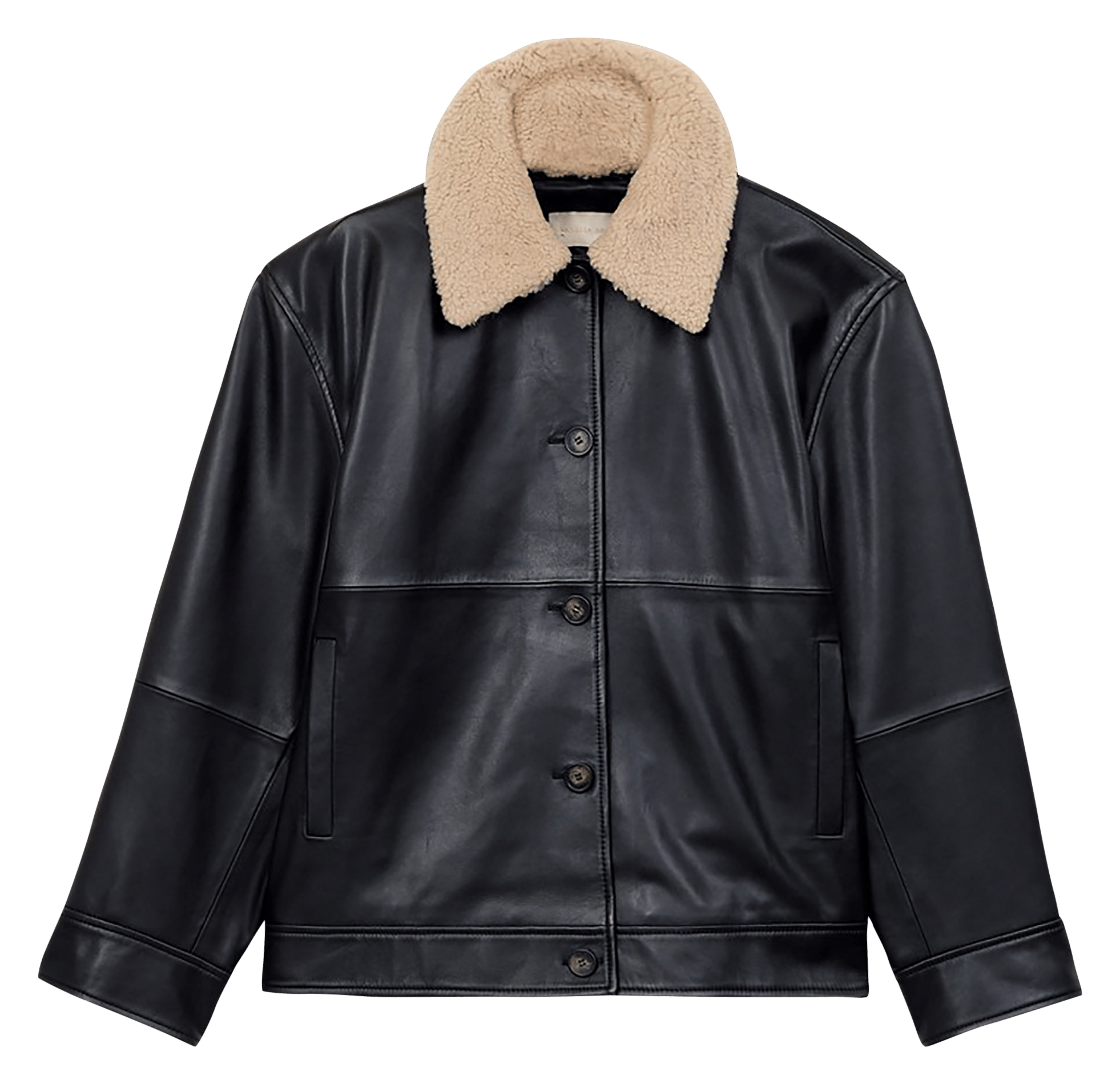 Veste droite col en fourrure en cuir VANESSA BRUNO Zwart