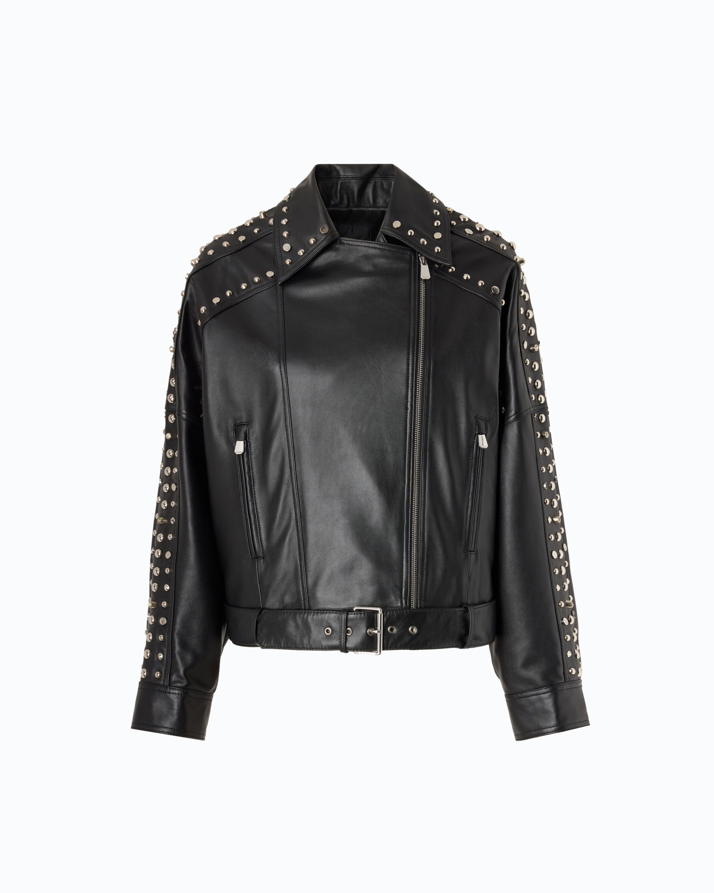 Studded nappa leather biker jacket PINKO Black