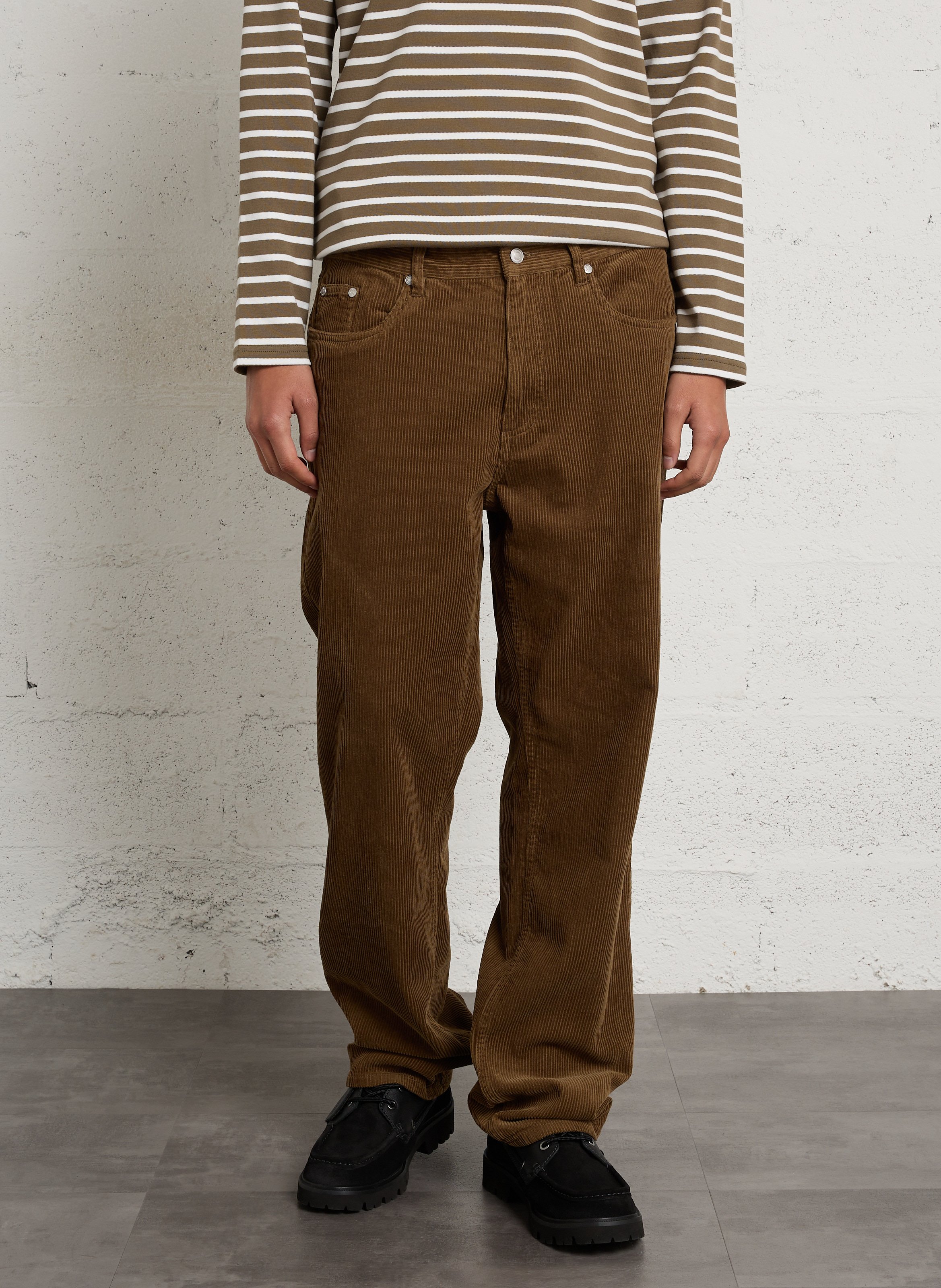 Jean droit velours côtelé en coton MINIMUM Marron