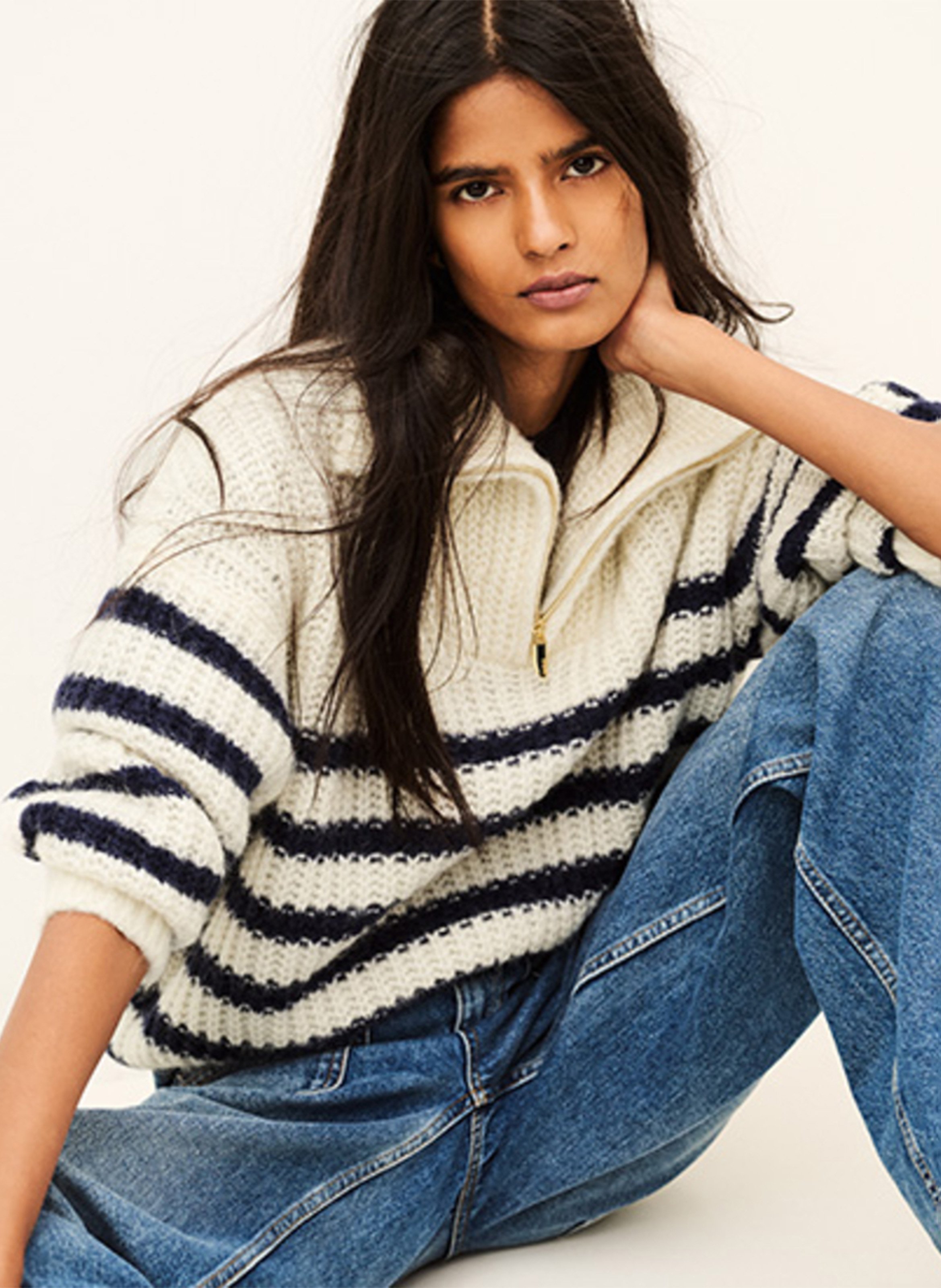 Pullover mit Zip-Kragen aus Woll-Mix | Blau BA&SH Damen