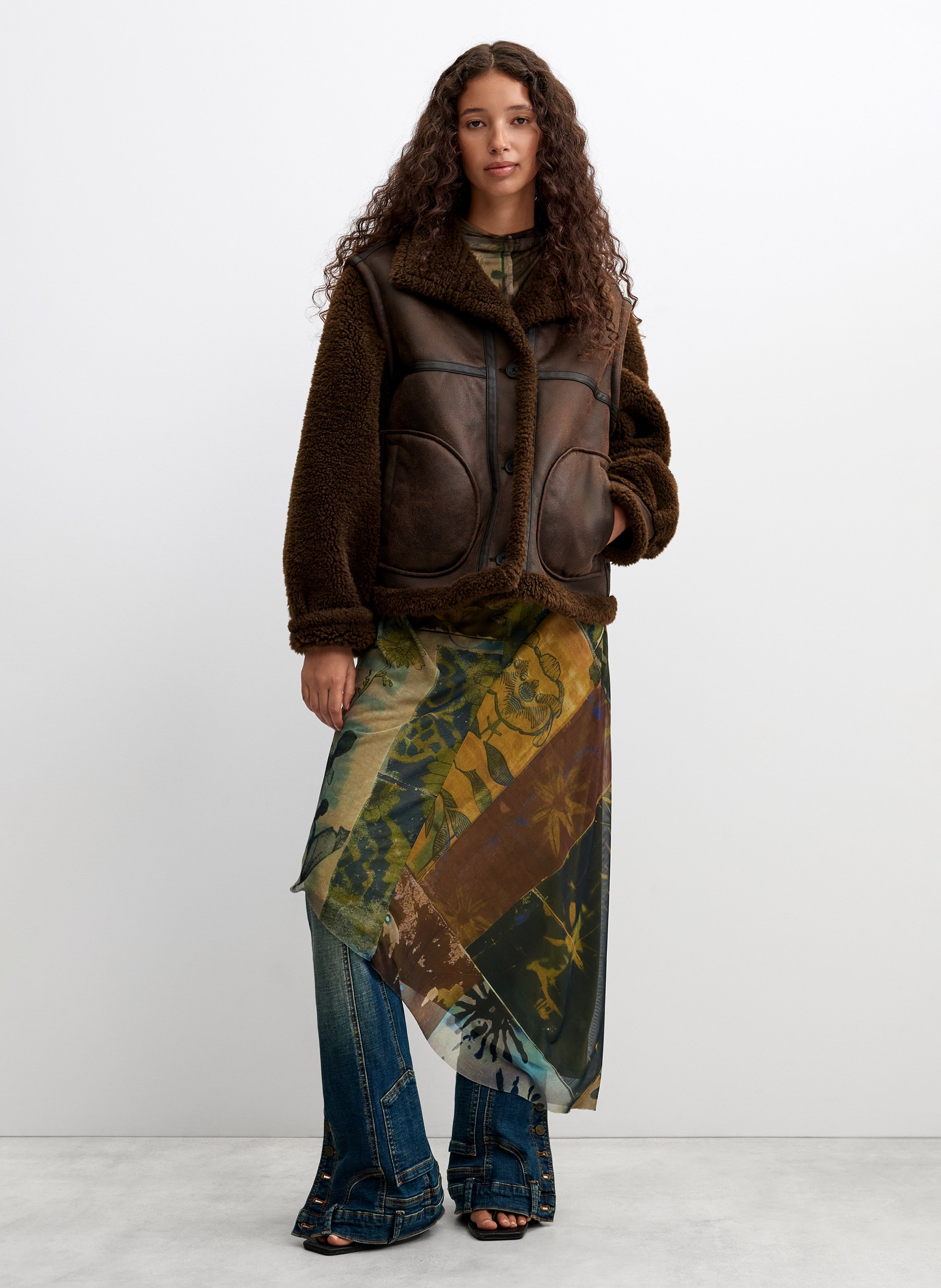 Oversized solid color button-up coat DESIGUAL Brown