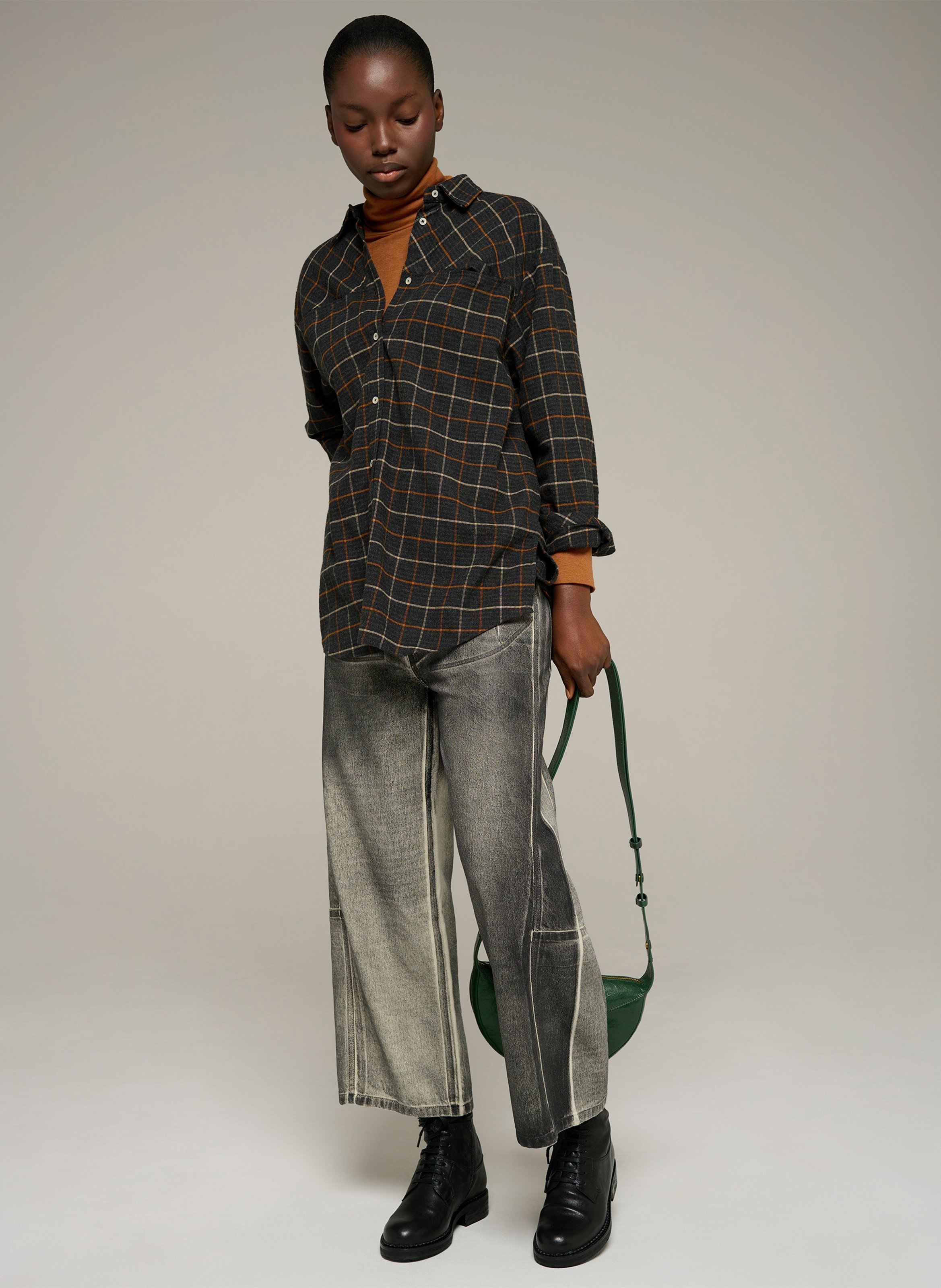 Loose-fit checked overshirt with a classic collar COTELAC ACOTE Grey