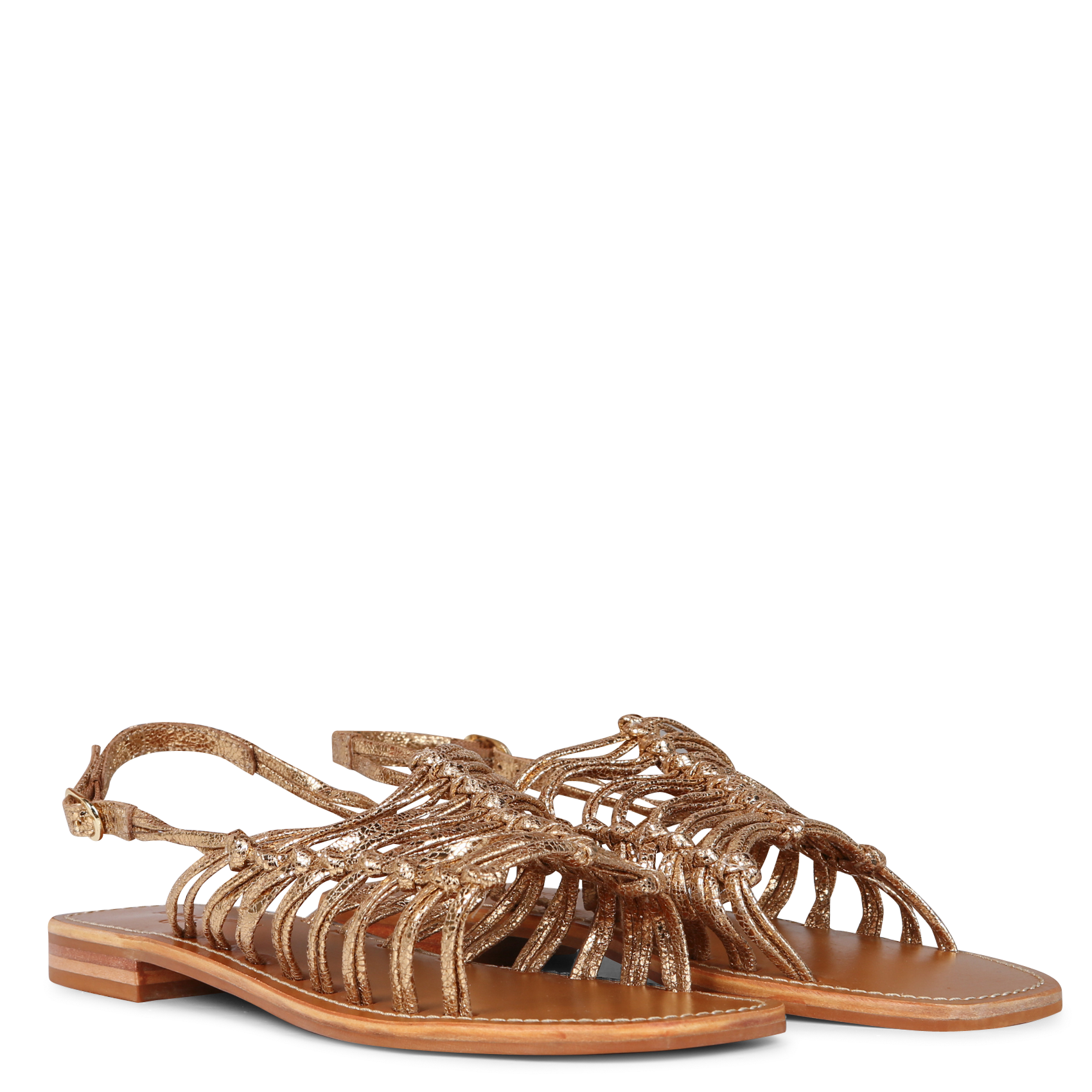 Metallic leather flat sandals COULEUR POURPRE Golden